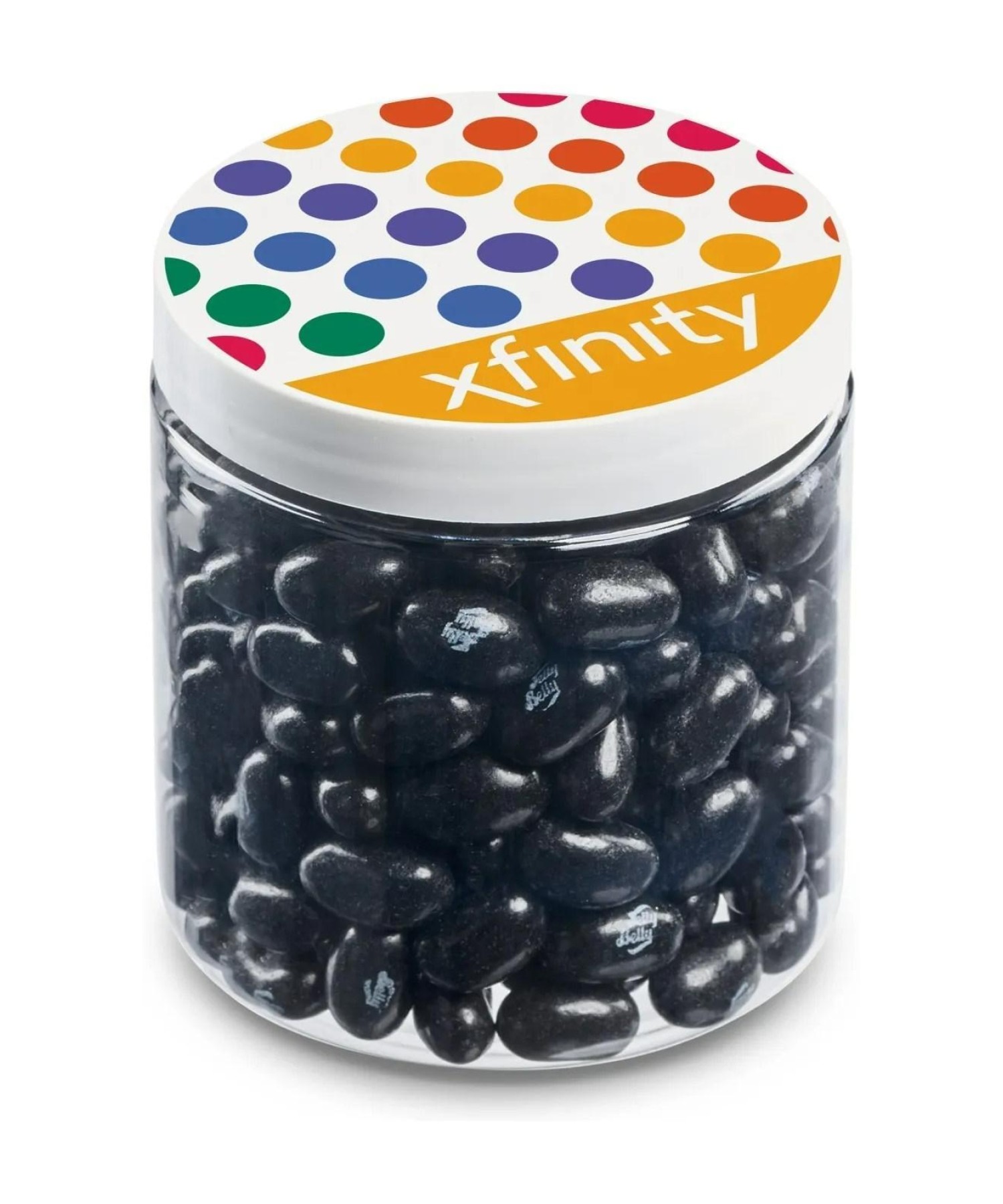 Union Printed - 8 oz clear jar of colorful jelly beans with a full color imprint on the lid