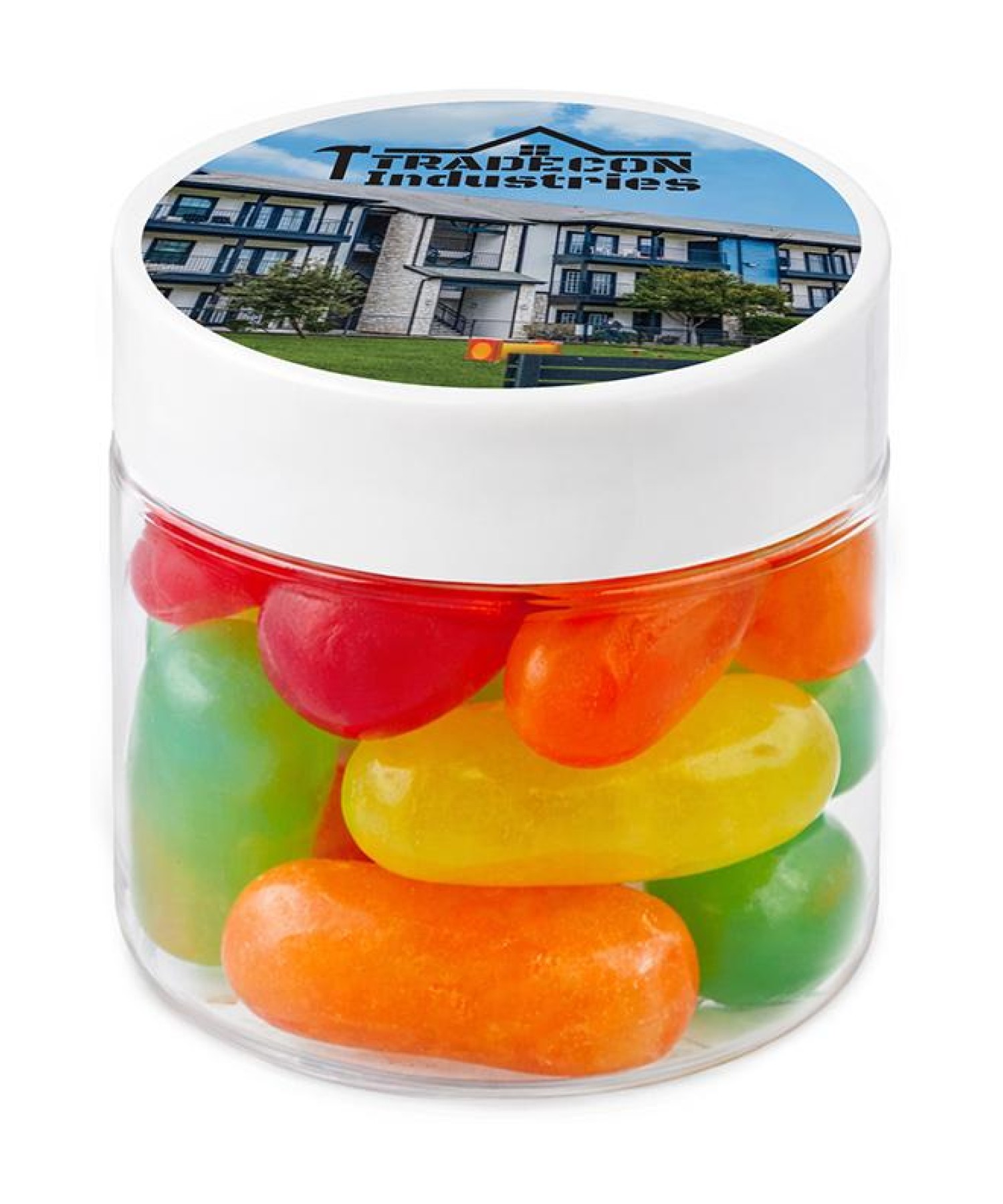 Union Printed - 1 oz clear jar of Mike & Ike jelly beans with a full color imprint on the lid