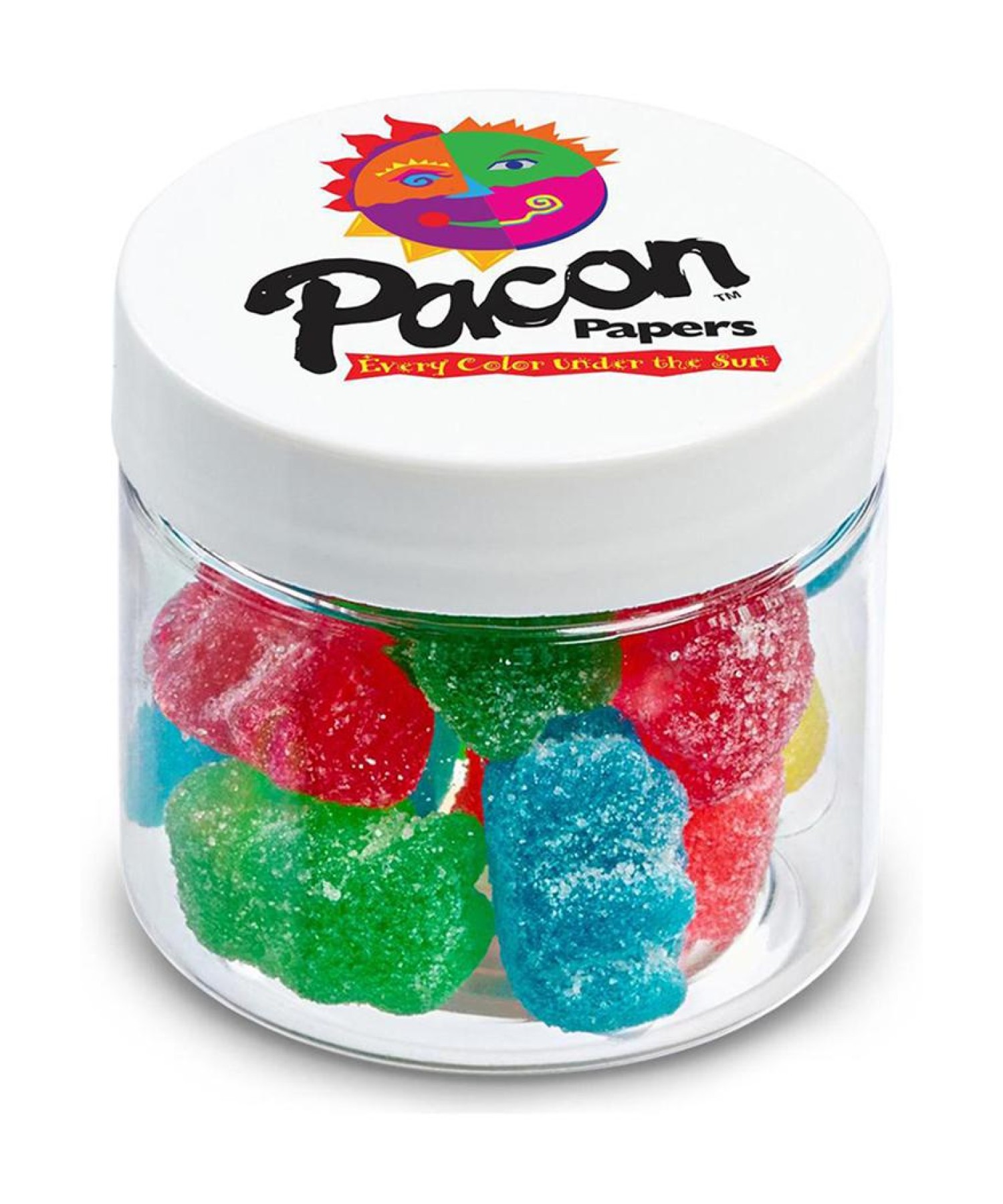 Union Printed - 2 oz clear jar of sour gummy bears with a full color imprint on the lid