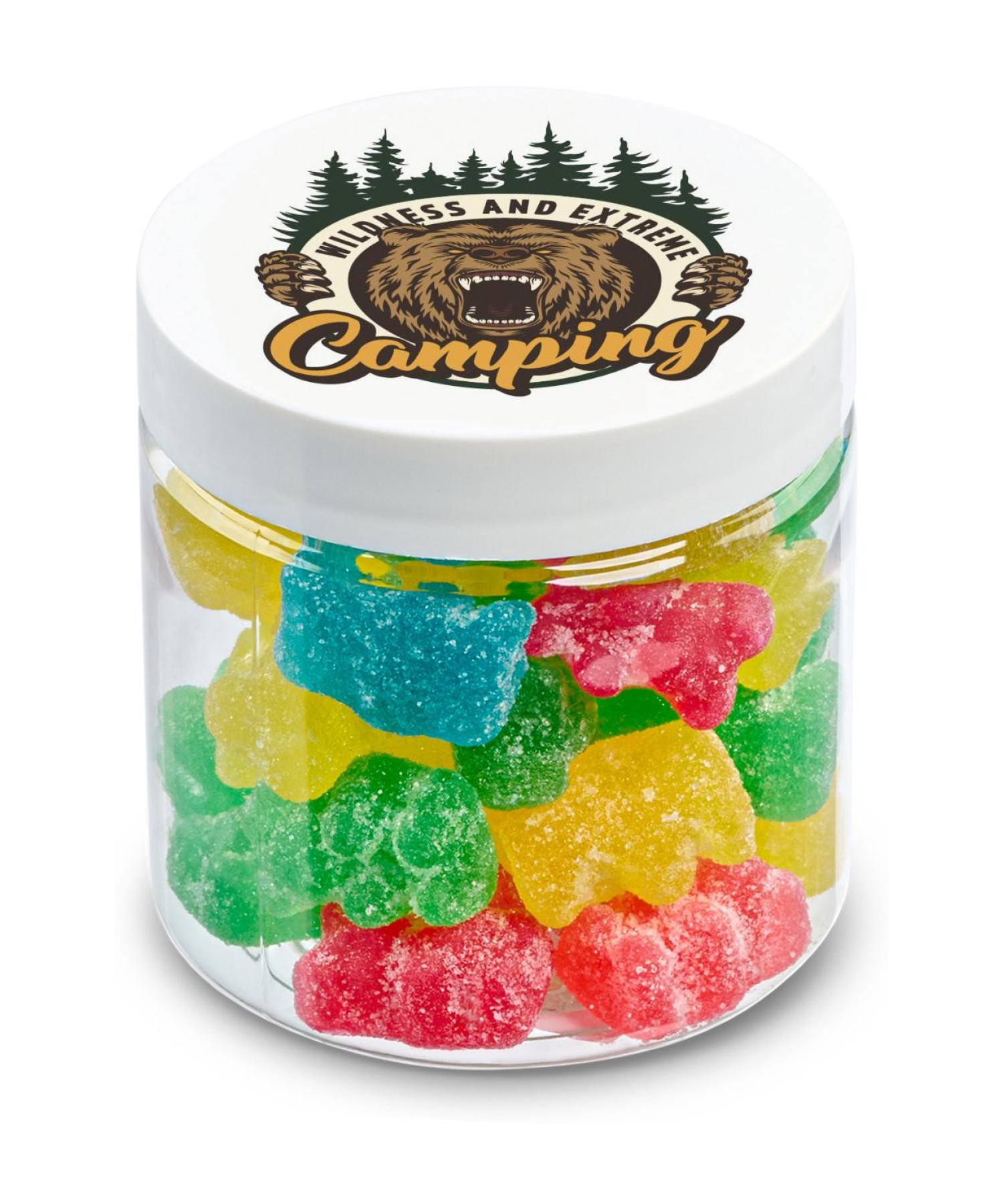 Union Printed - 4 oz clear jar of sour gummy bears with a full color imprint on the lid