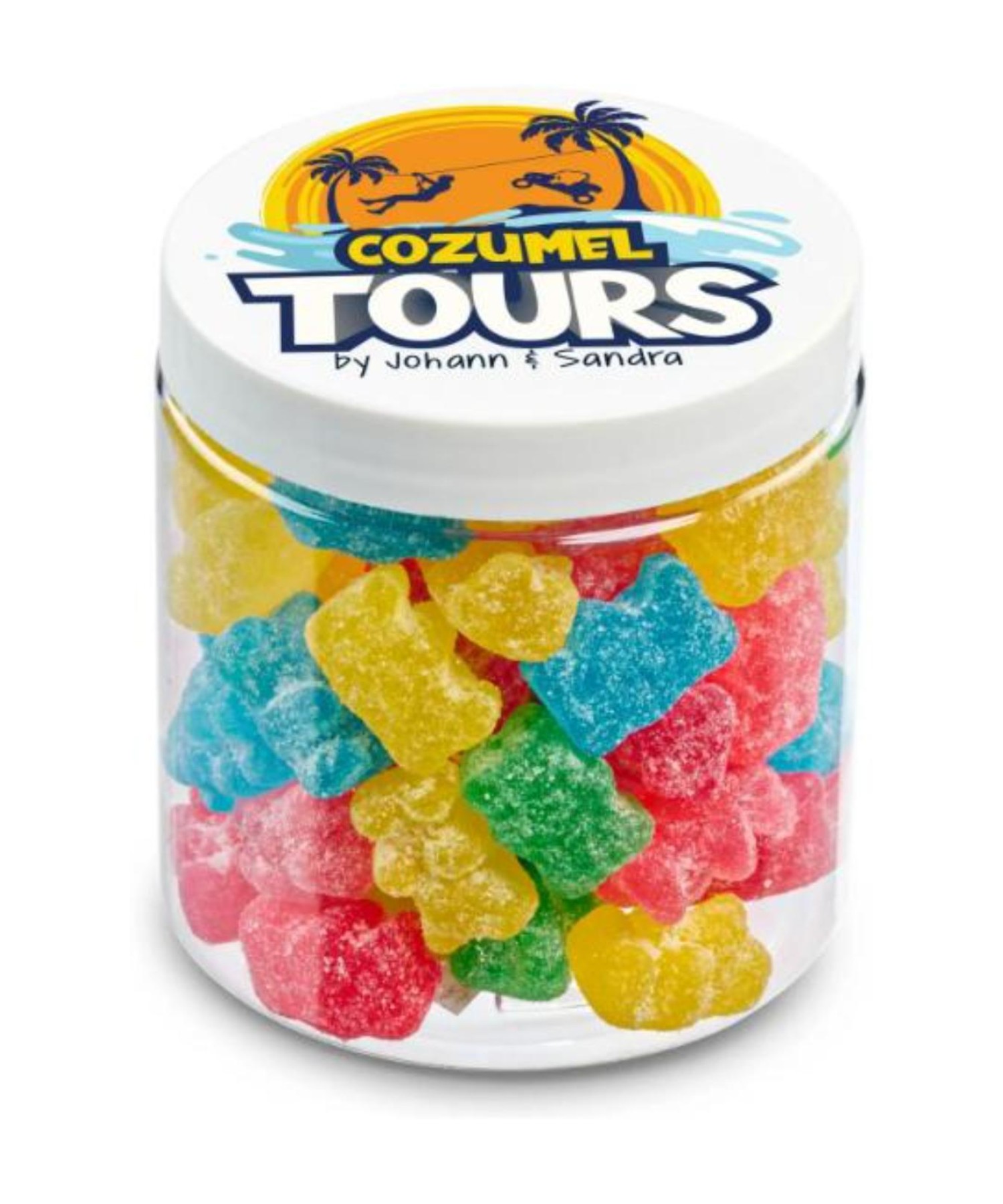 Union Printed - 8 oz clear jar of sour gummy bears with a full color imprint on the lid