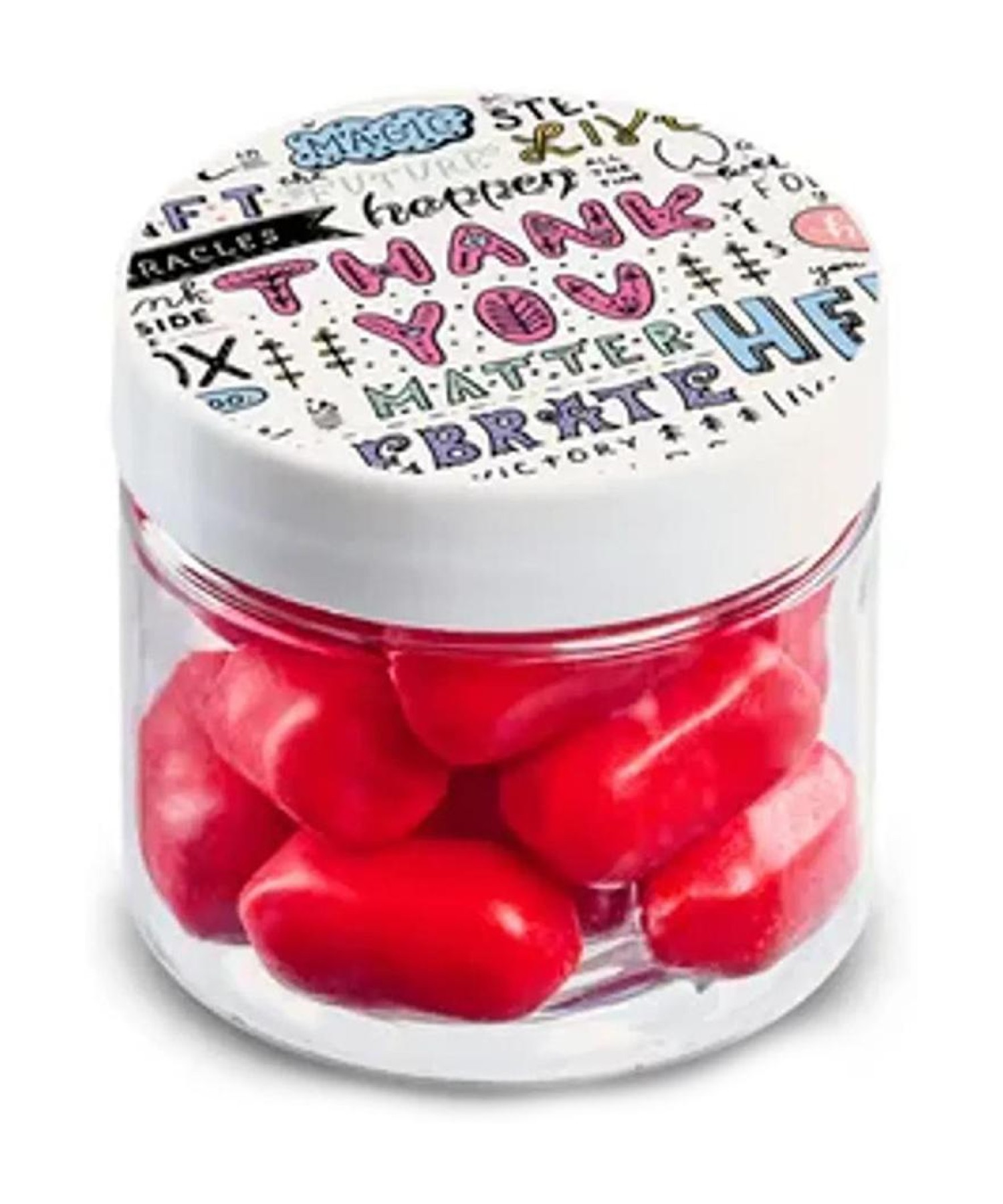 Union Printed - 2 oz clear jar of Bala chewy candy with a full color imprint on the lid