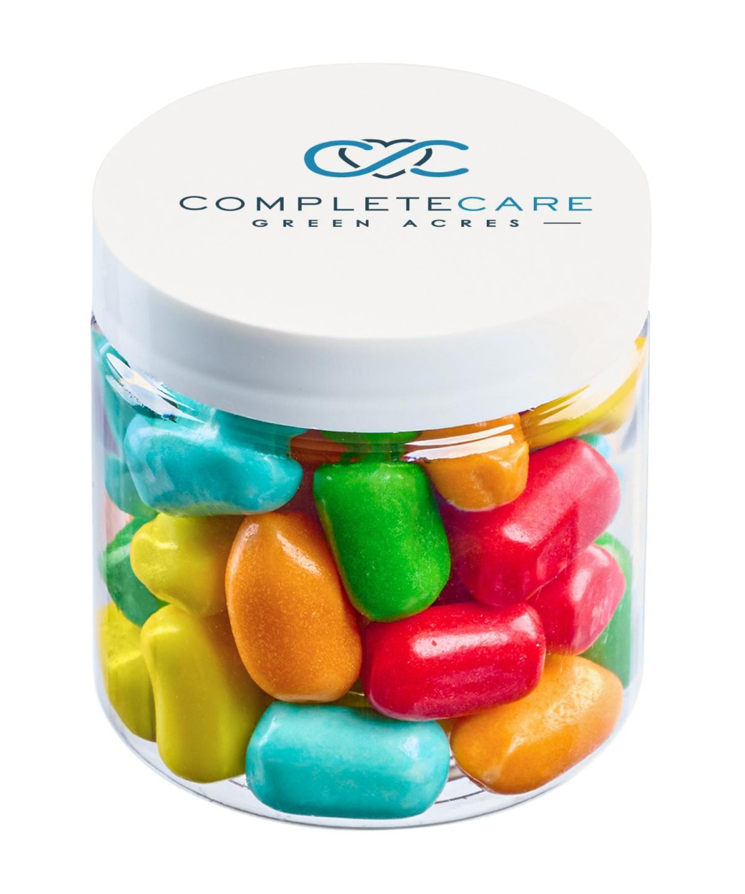 Union Printed - 4 oz clear jar of Bala chewy candy with a full color imprint on the lid