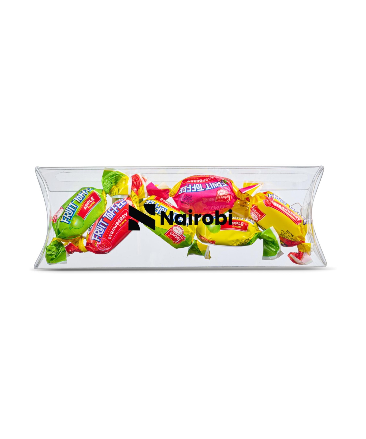 Union Printed - 5" pillow box of individually wrapped fruit toffee with a full color imprint on the box