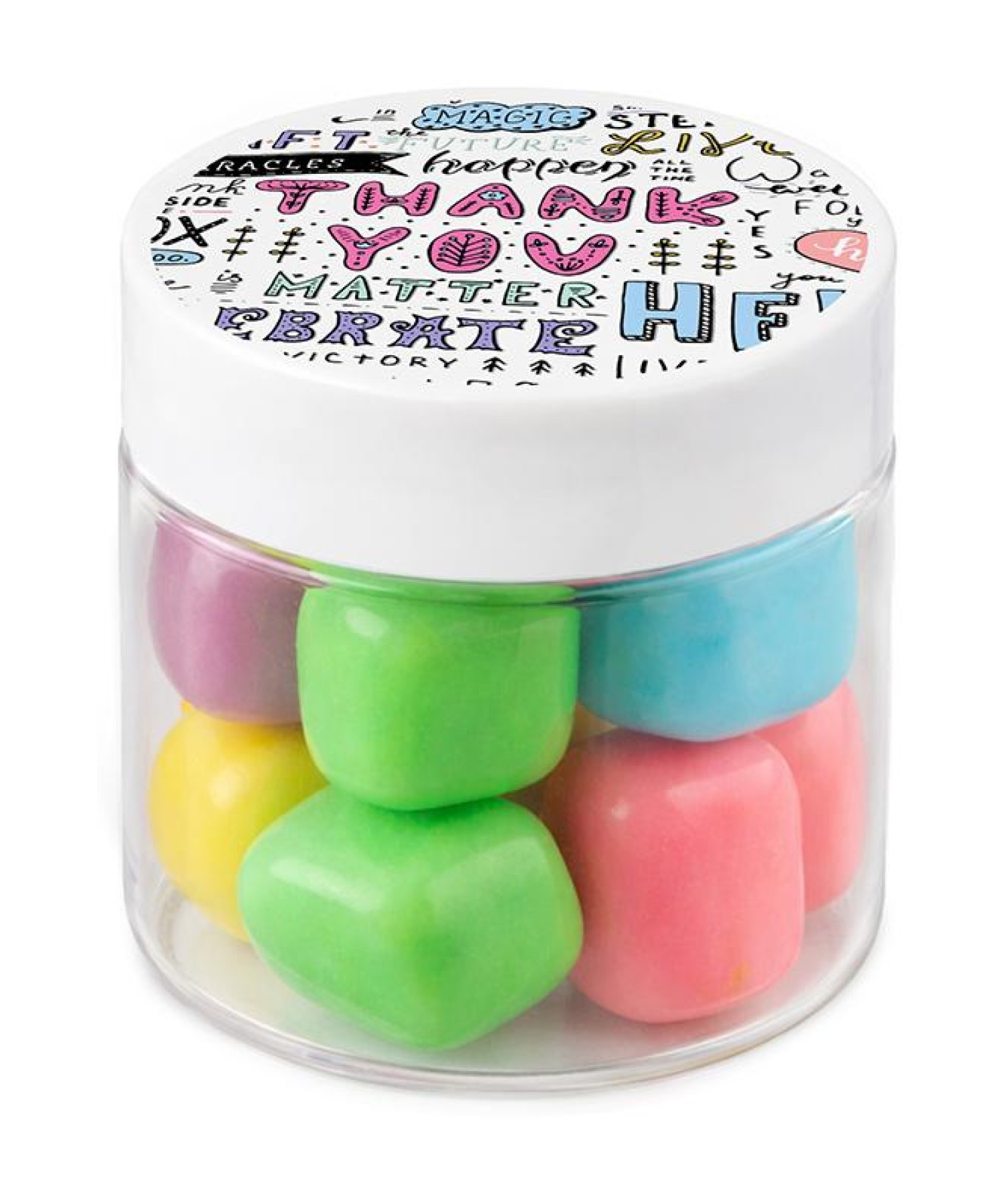 Union Printed - 1 oz clear jar of mini candy covered marshmallows with a full color imprint on the lid