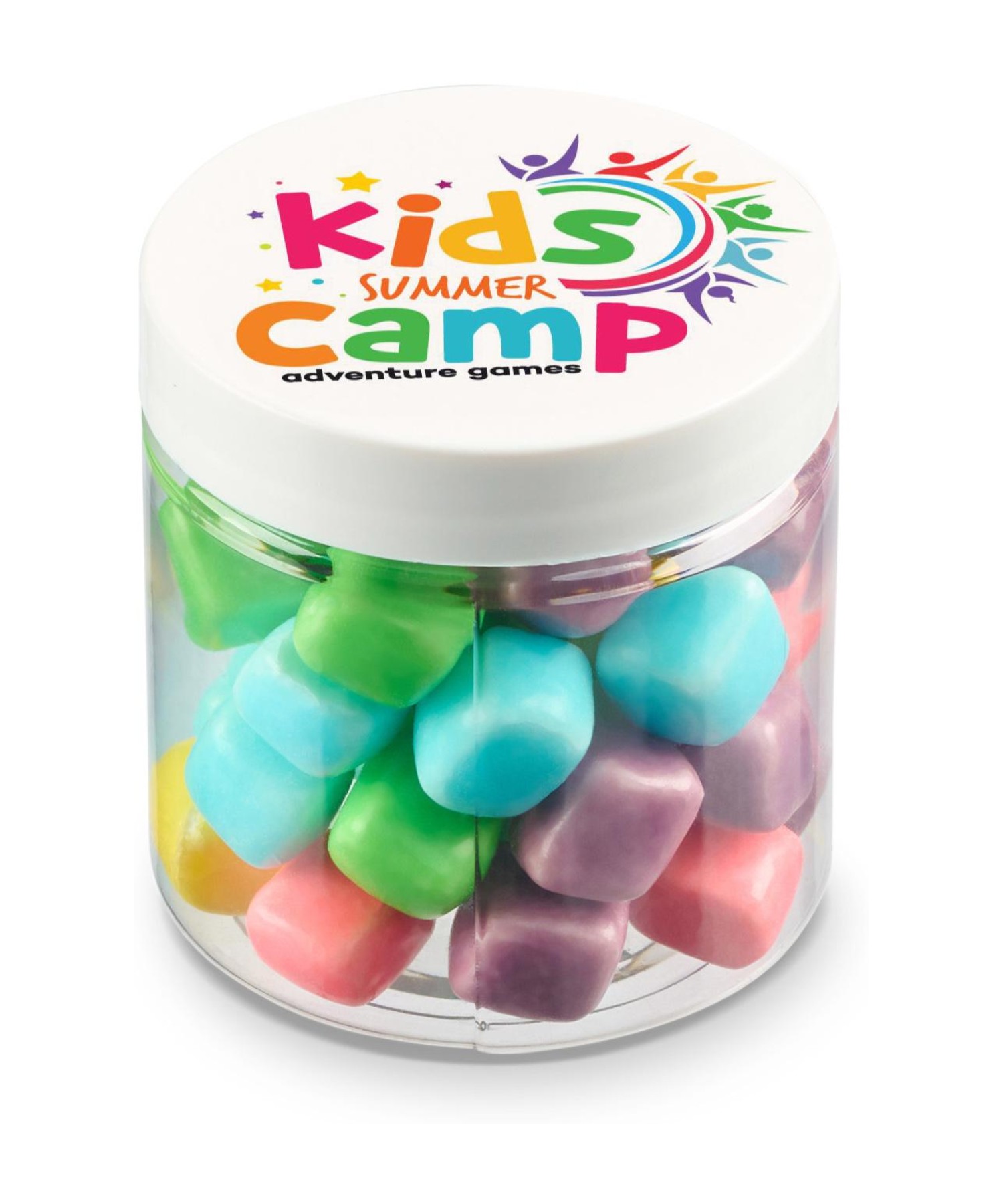 Union Printed - 4 oz clear jar of mini candy covered marshmallows with a full color imprint on the lid