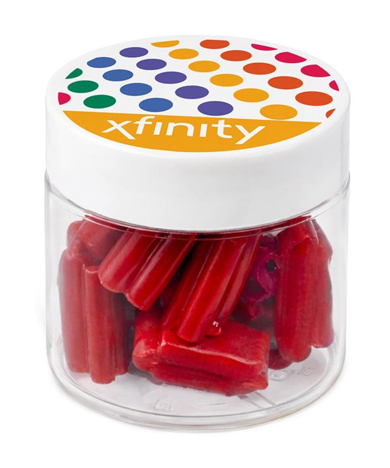 Union Printed - 1 oz clear jar of mini strawberry licorice bites with a full color imprint on the lid