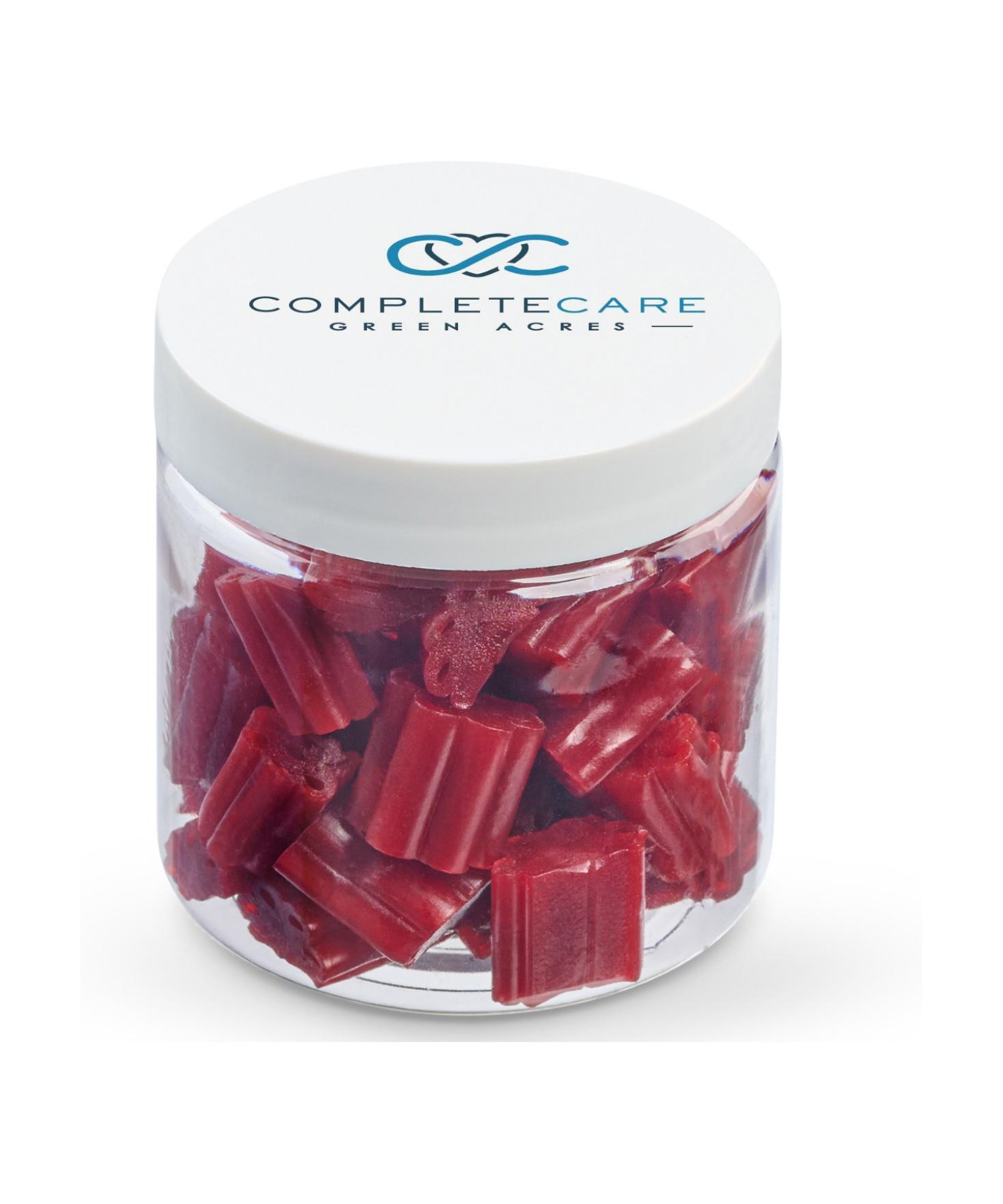 Union Printed - 4 oz clear jar of mini strawberry licorice bites with a full color imprint on the lid