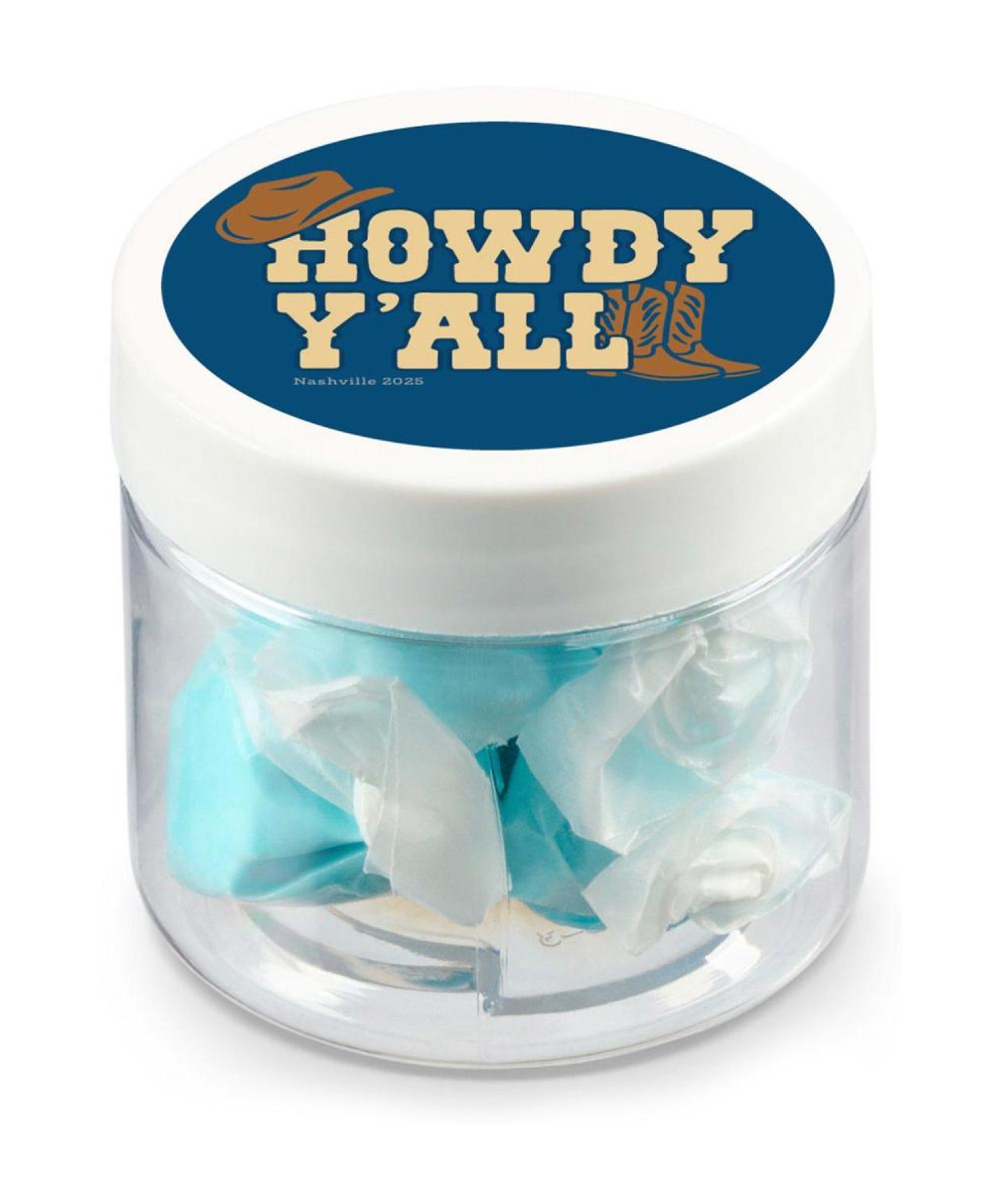Union Printed - 2 oz clear jar of assorted saltwater taffy with a full color imprint on the lid