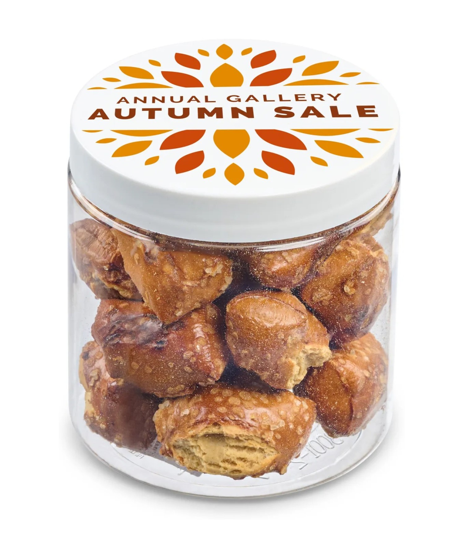 Union Printed - 8 oz jar of pretzel stumps, a large shareable jar with a full color imprint on the lid
