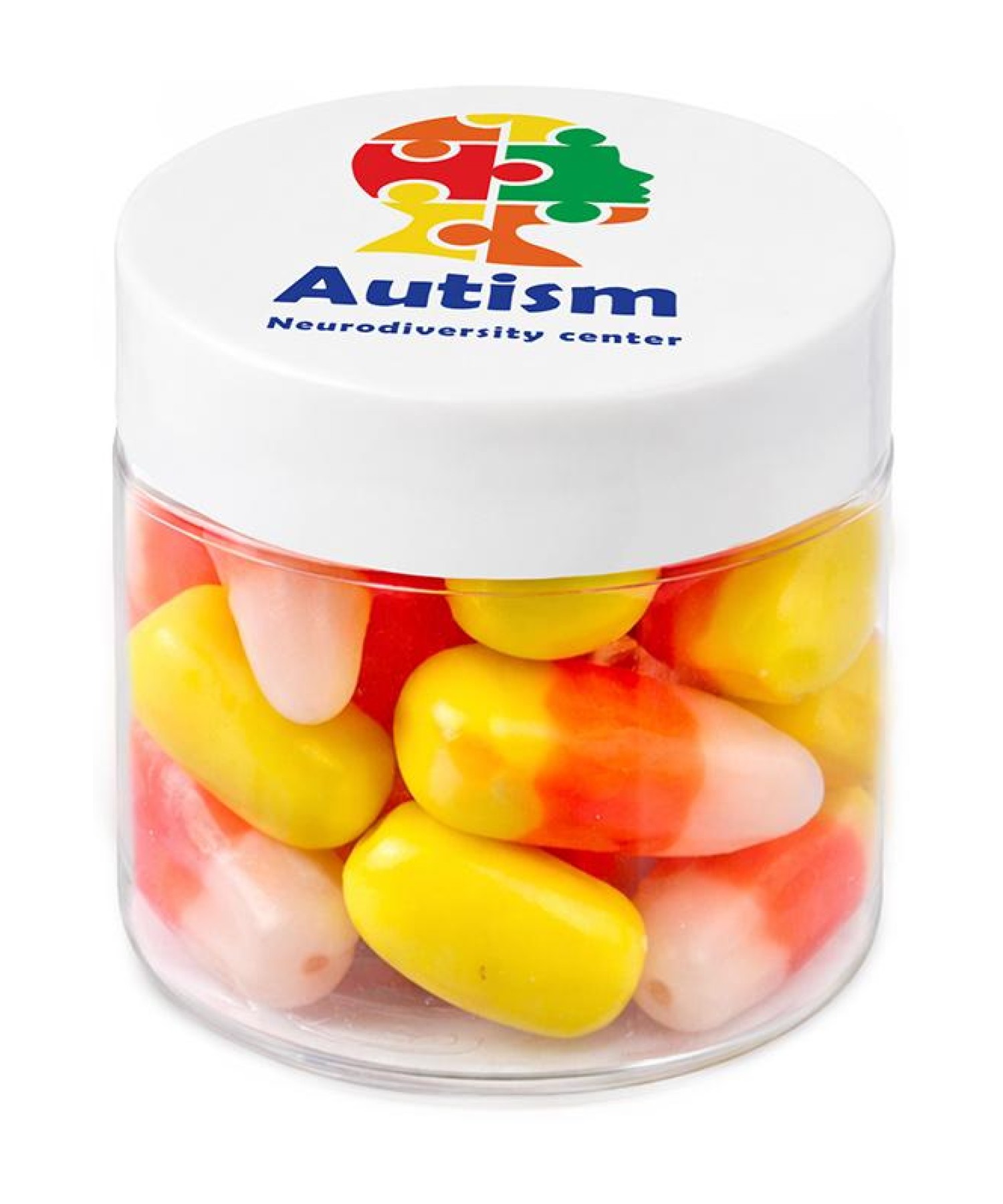 Union Printed - 1 oz clear jar of classic candy corn with your full color logo on the lid, a festive fall giveaway