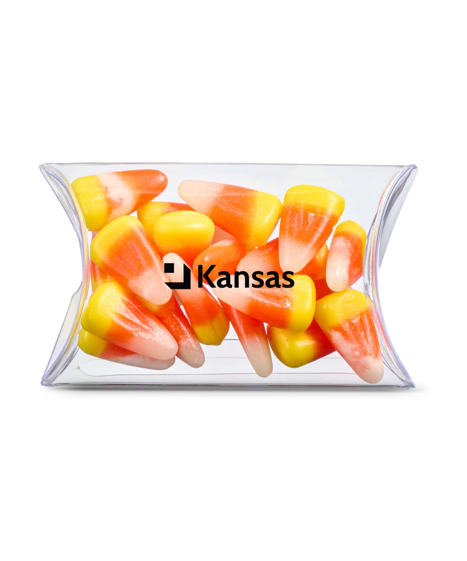 Union Printed - 3" pillow box of classic candy corn with your full color logo printed on the box