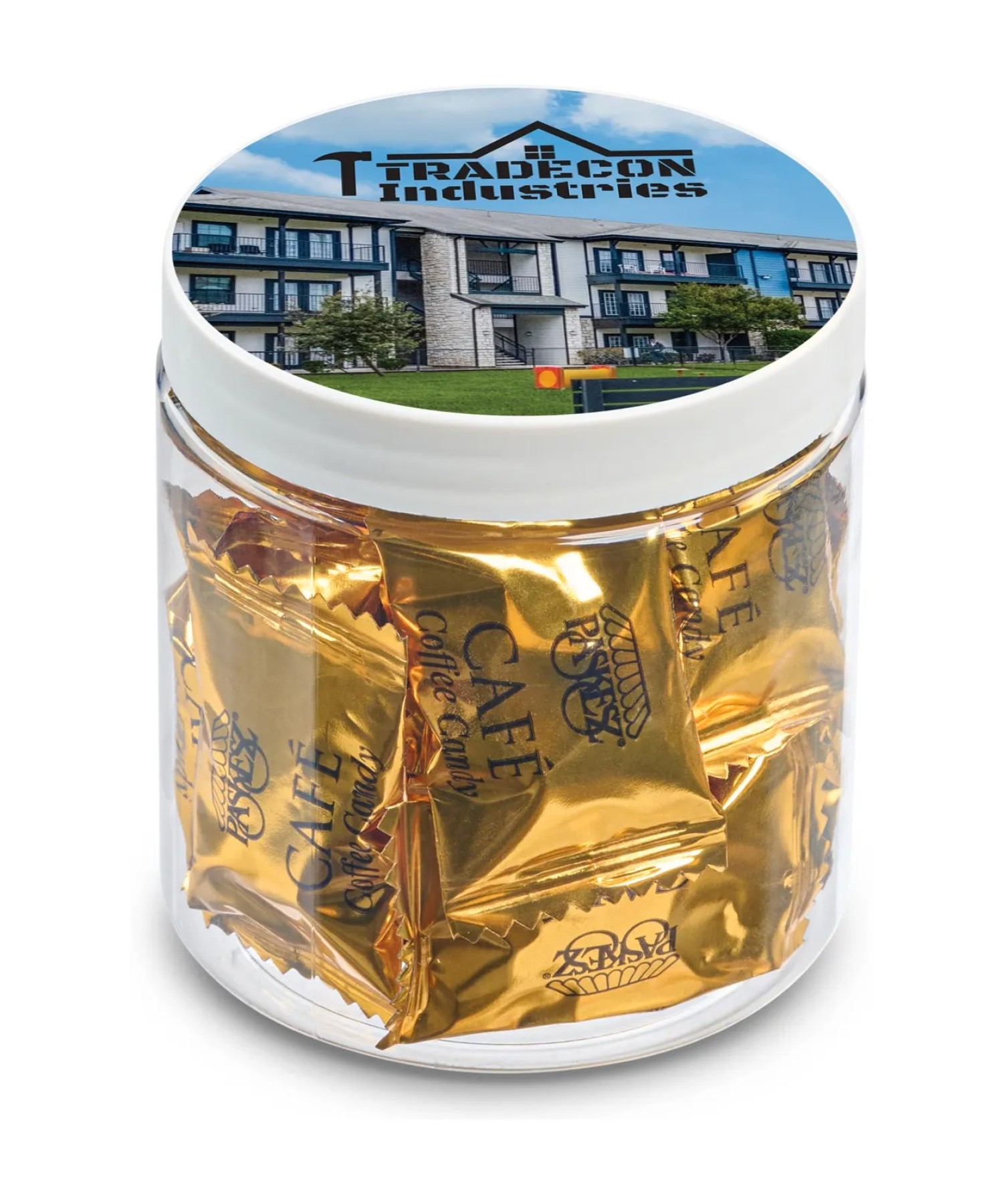 Union Printed - 8 oz jar of individually wrapped coffee candy, a generous display jar with a full color lid imprint
