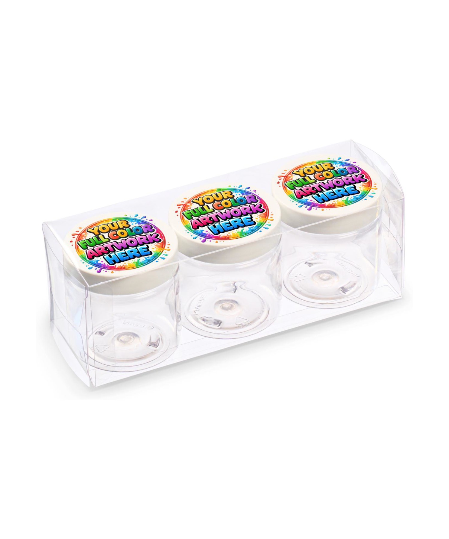 Union Printed - Clear PET packaging box that holds three 4 oz jars, with jar insertion and full color printing; jars sold separately