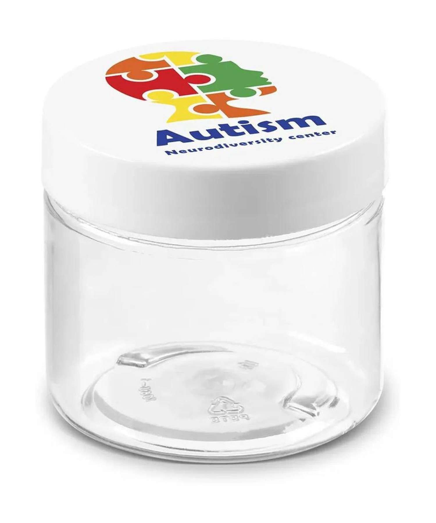 Union Printed - 2 oz empty jar with lid for your own fill, with clear walls and a full color lid imprint