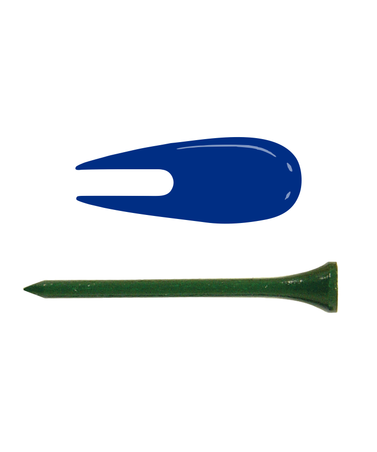 Golf Tee Pack - 4 x Wooden Golf Tees & 1 Divot Repair Tool — Divot: Blue - Tee: Green