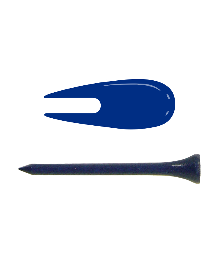 Golf Tee Pack - 4 x Wooden Golf Tees & 1 Divot Repair Tool — Divot: Blue - Tee: Blue