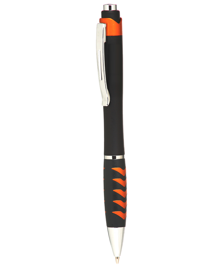 Union Printed - Ebony - Click Ballpoint Pens Designed Rubber Grip - 1-Color Logo — Orange