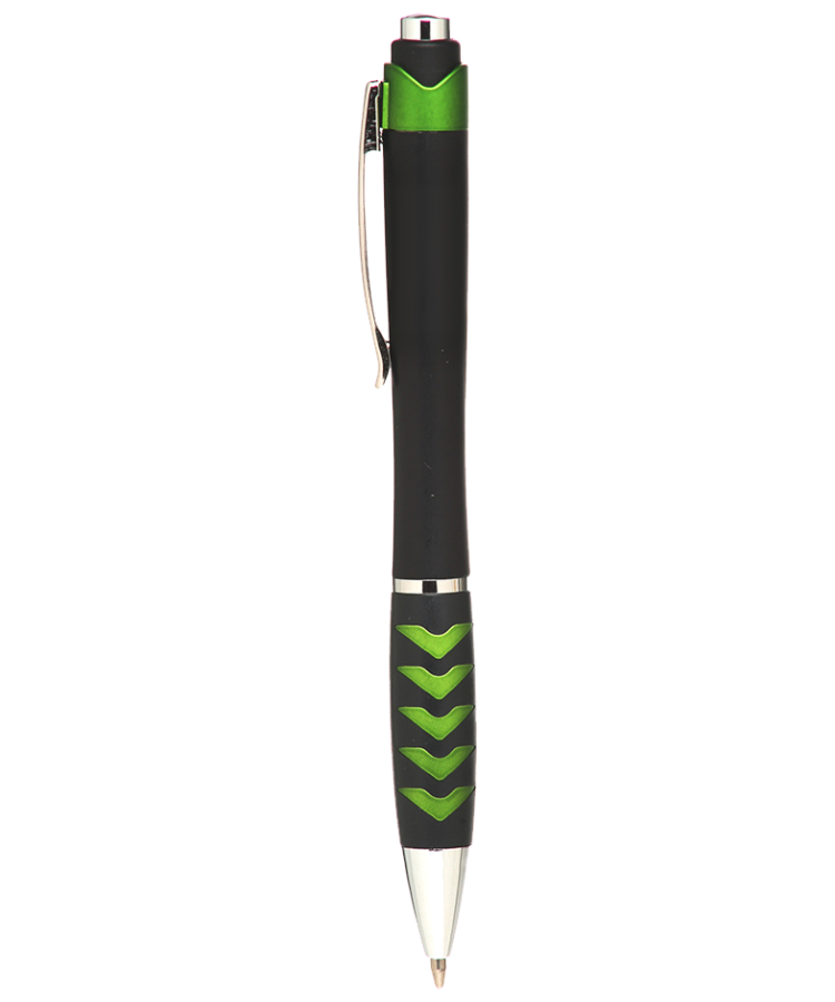 Union Printed - Ebony - Click Ballpoint Pens Designed Rubber Grip - 1-Color Logo — Green