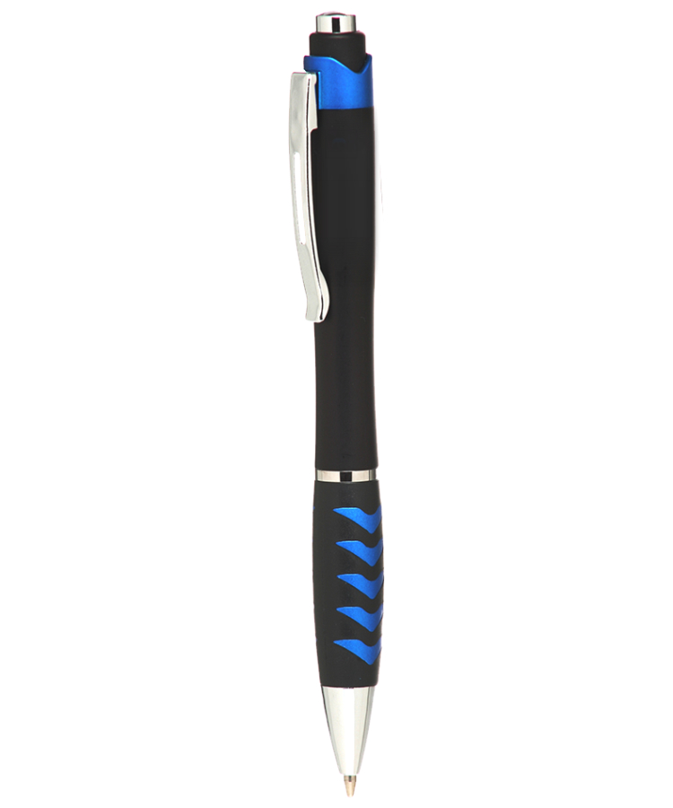 Union Printed - Ebony - Click Ballpoint Pens Designed Rubber Grip - 1-Color Logo — Blue