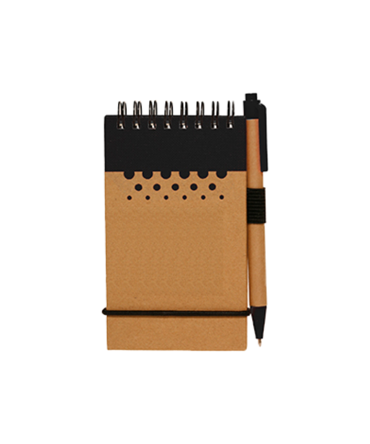 Union Printed -Eco Spiral Notebook Jotter with Matching Pen - 1-color Print — Black