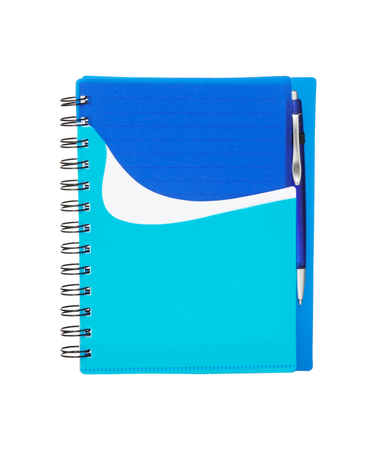 Union Printed - Two-Tone Wavy Spiral Notebook with Sliding Pockets - 1 Color — Blue