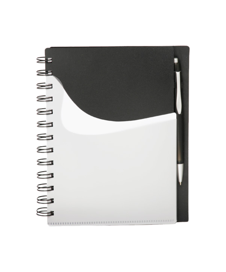 Union Printed - Two-Tone Wavy Spiral Notebook with Sliding Pockets - 1 Color — Black