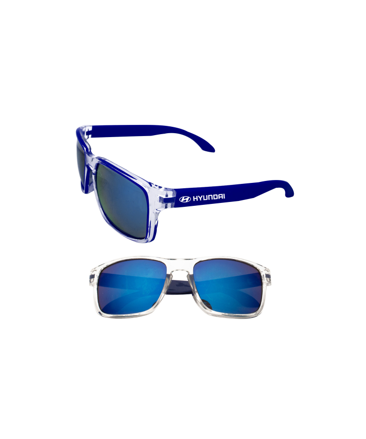 Union Printed - Two-Tone Mirrored Sunglasses with 1-Color Logo — Blue
