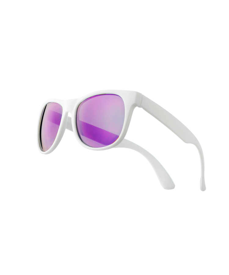 Union Printed - White Frames Reflector Mirrored Color Lens Sunglasses - UV 400 Protection — Purple