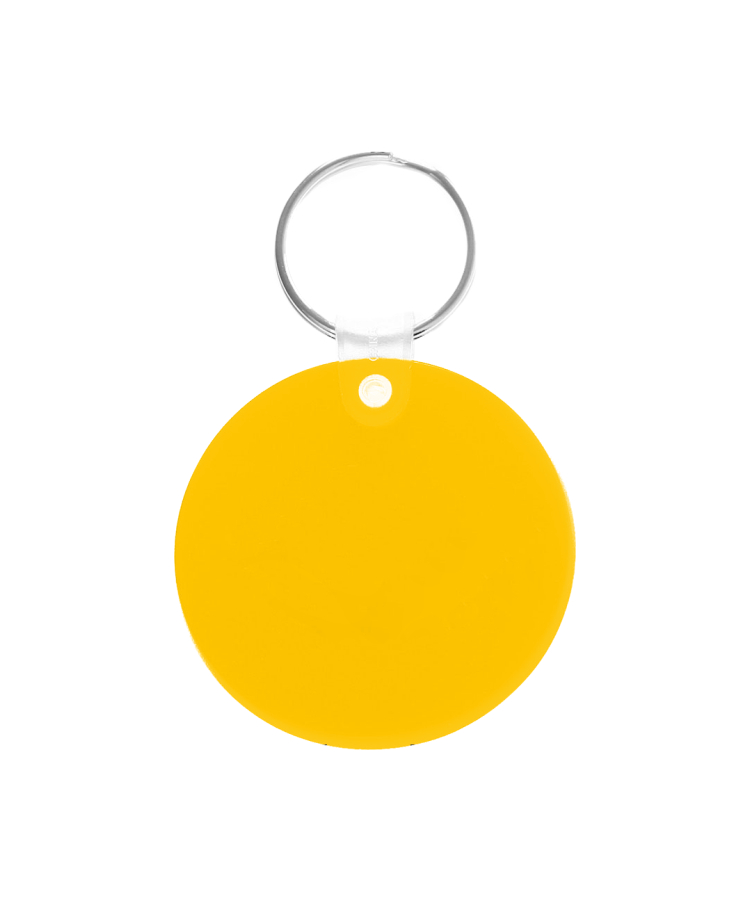 Soft, squeezable round key tag with metal split ring and snap-on clip. Flexible design keeps keys secure and visible. — Yellow