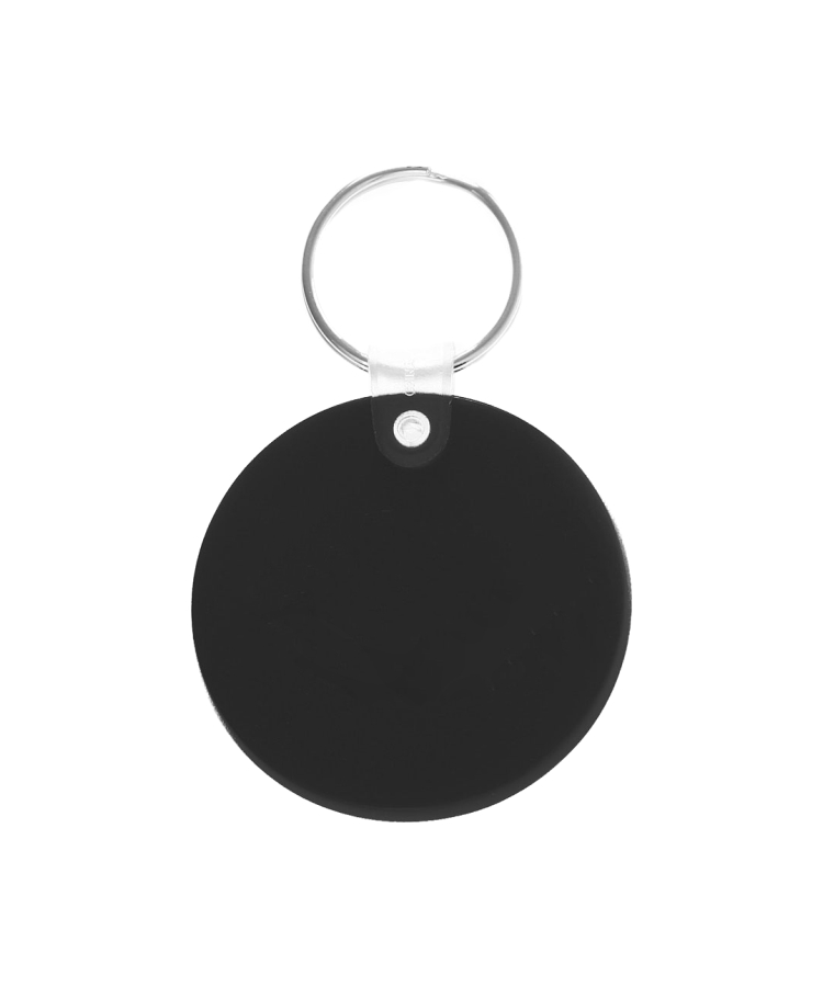 Soft, squeezable round key tag with metal split ring and snap-on clip. Flexible design keeps keys secure and visible. — Black