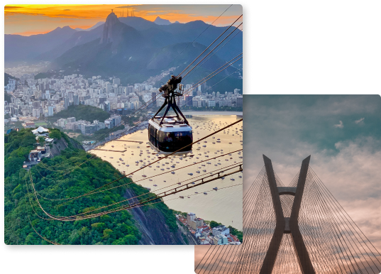 Montagem de foto mostrando paisagens de Rio de Janeiro e São Paulo