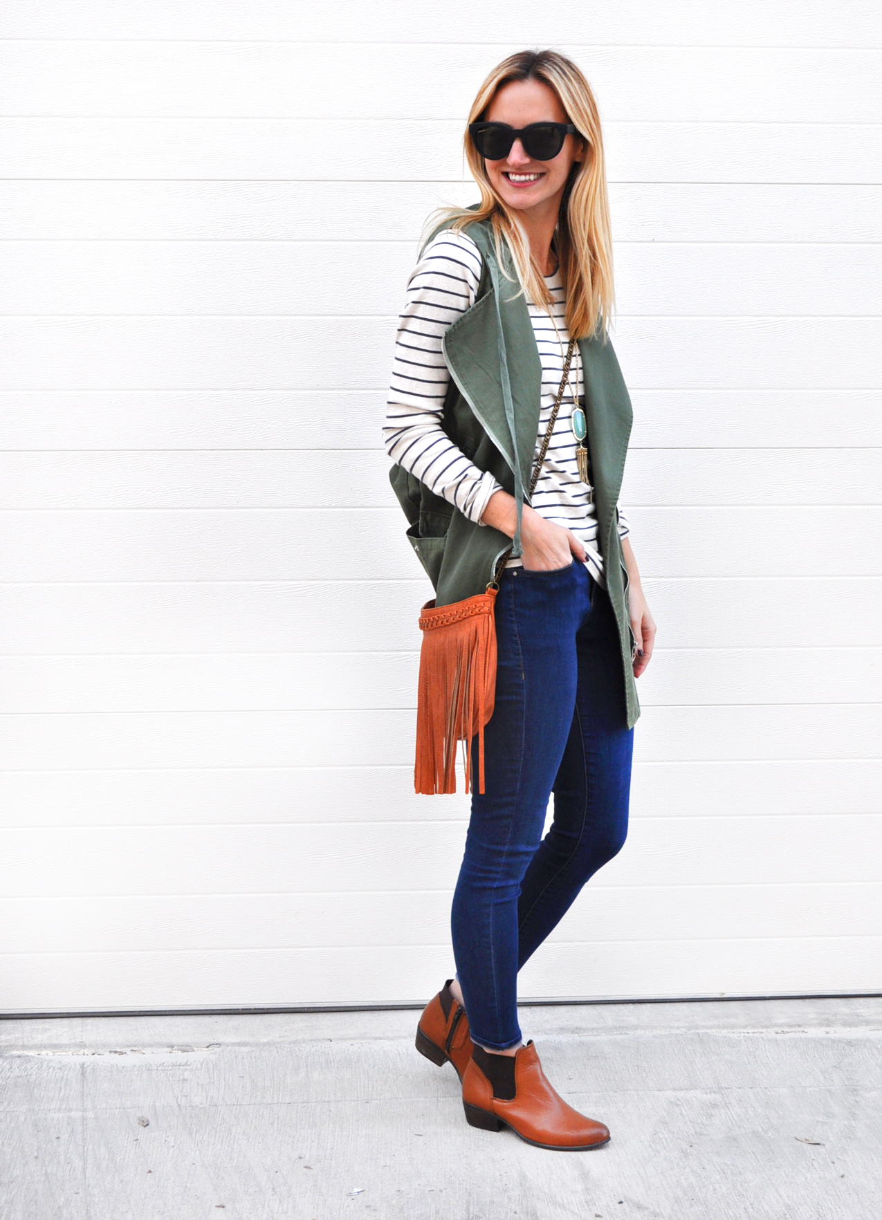 Utility Vest & Stripes - LivvyLand | Austin Fashion and Style Blogger