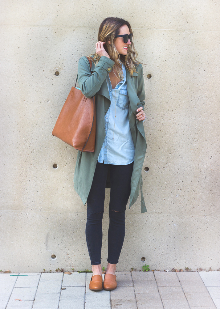 Green Trench Coat \u0026 Tan Loafers 