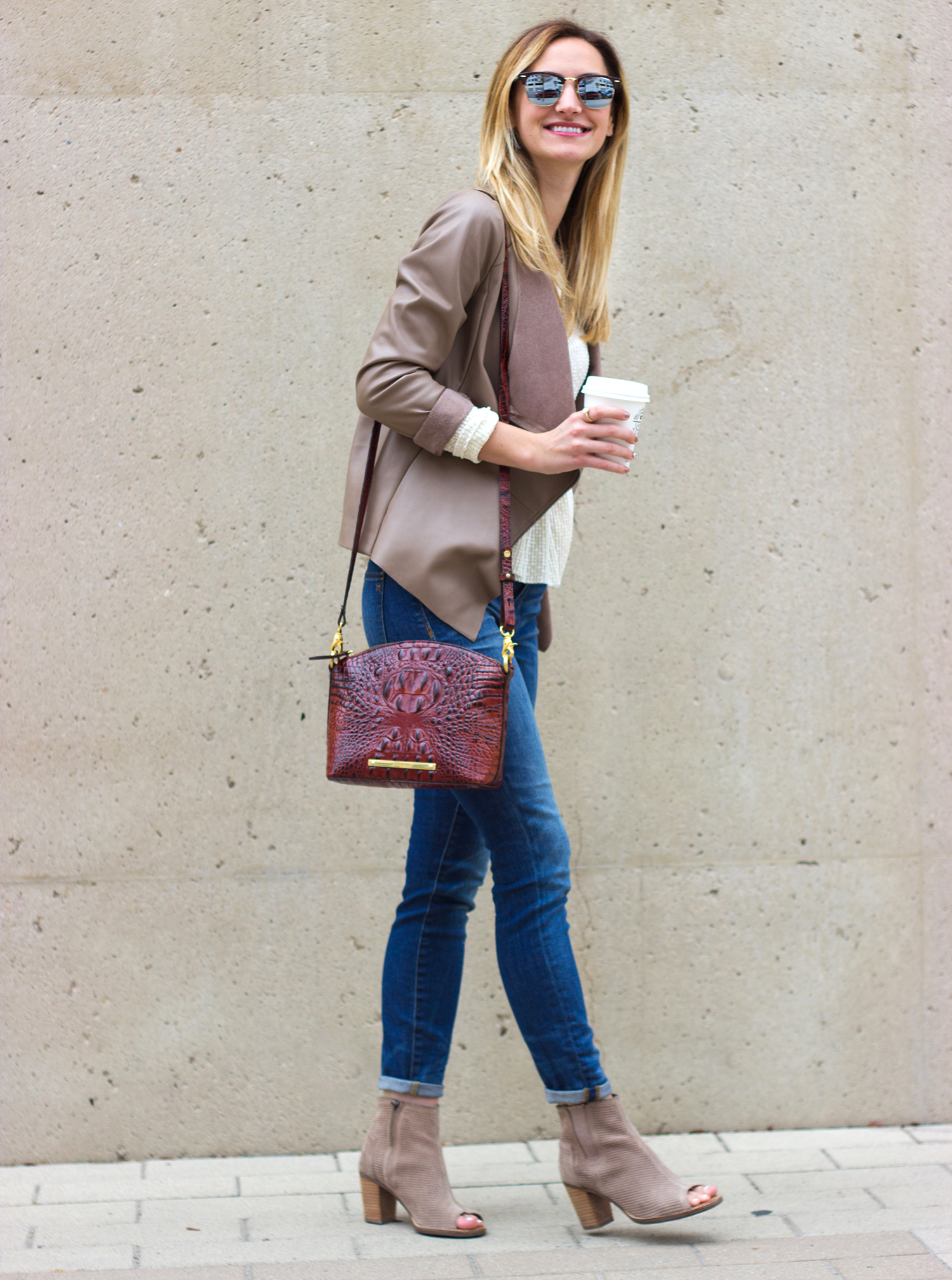 peep toe booties with jeans