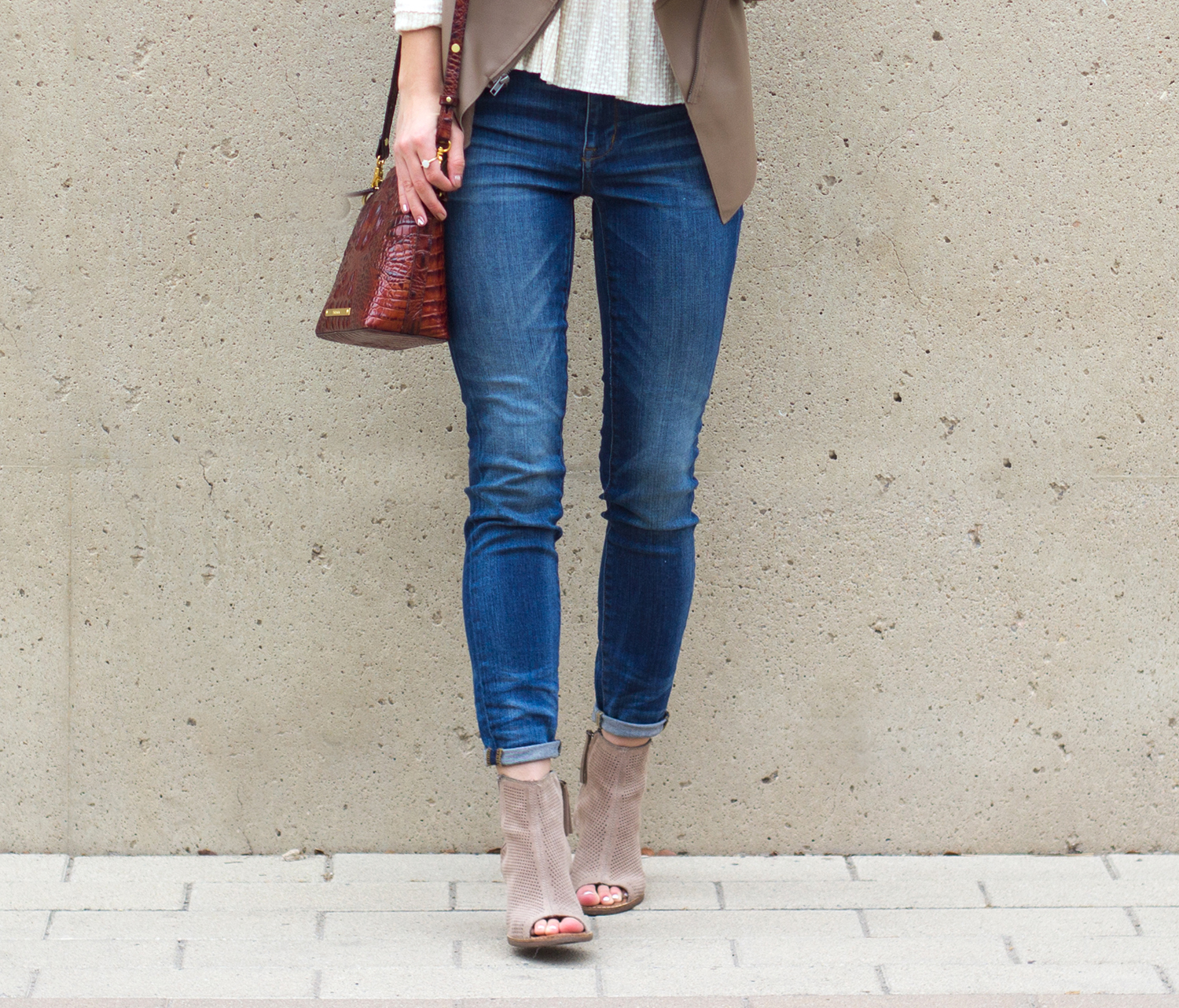 open toe booties with jeans