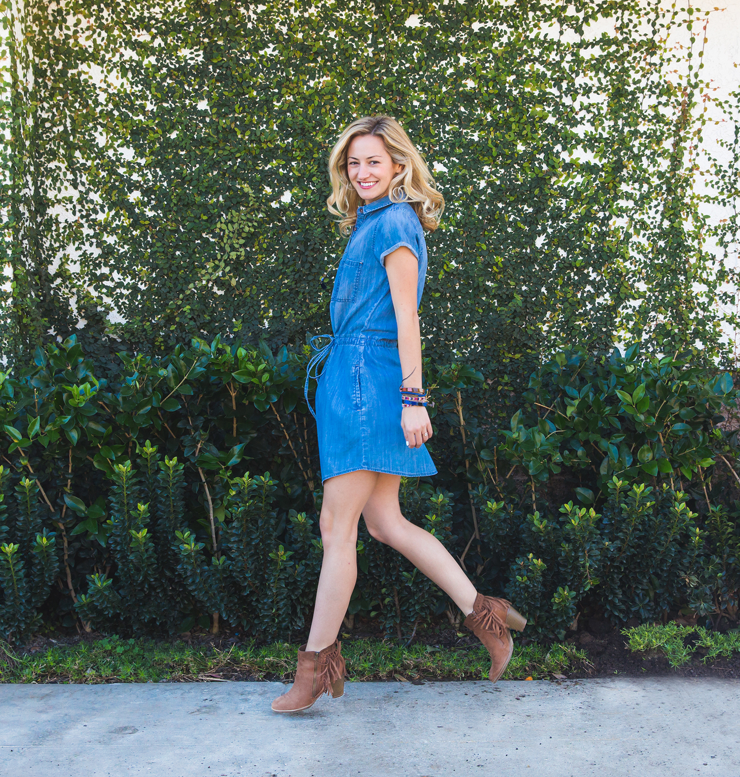 jean dress and boots