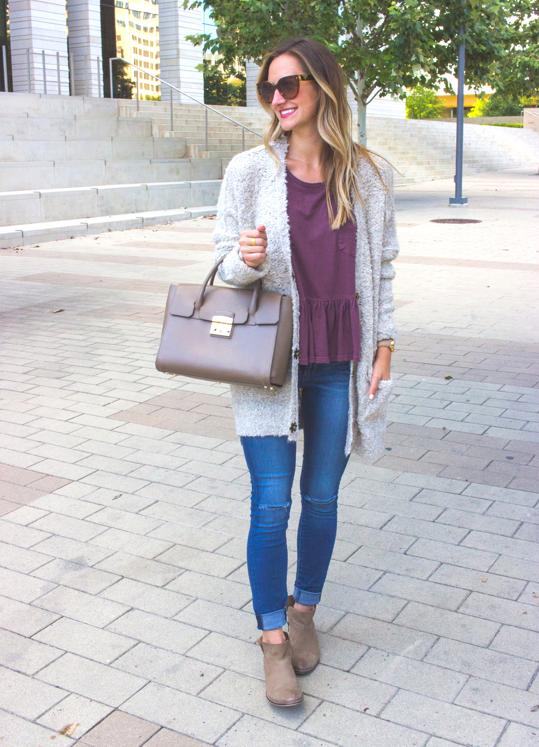 denim booties outfit