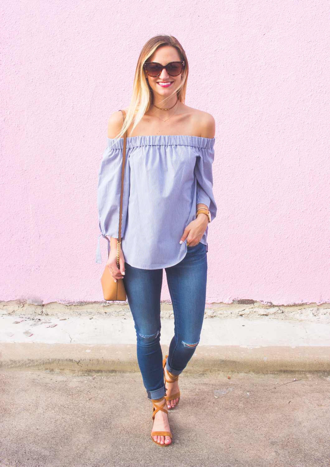 Off Shoulder Tie Sleeve Top & Skinny Jeans - LivvyLand | Austin Fashion ...