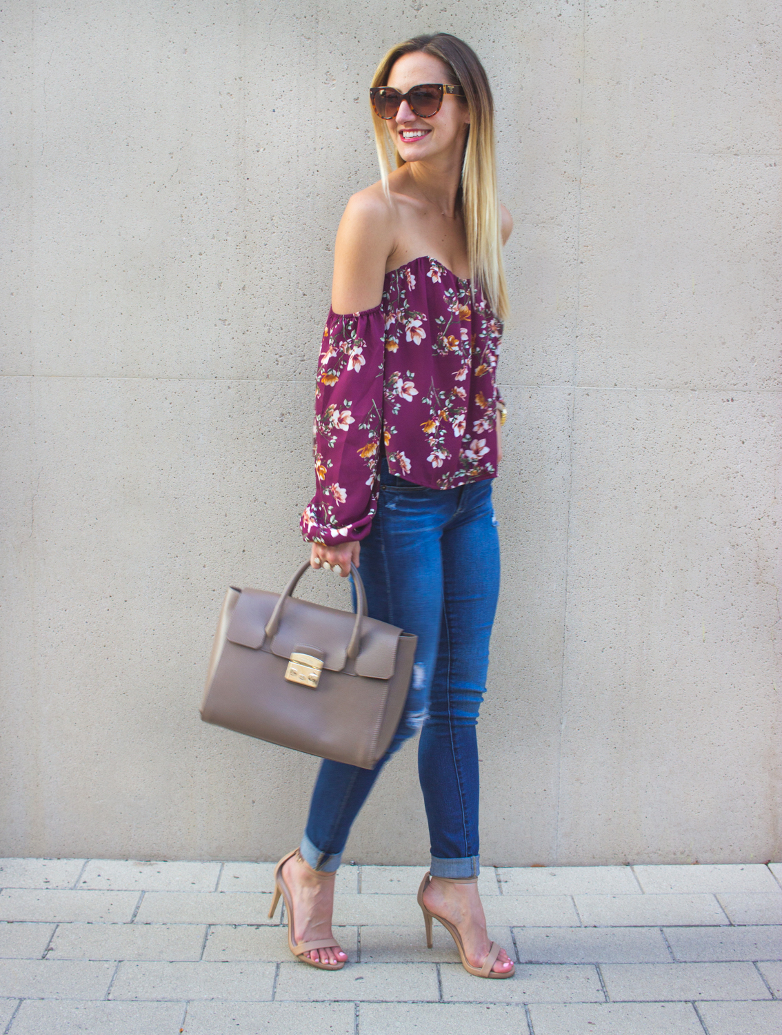 Off Shoulder Floral Bustier Top & Skinny Jeans - LivvyLand | Austin ...