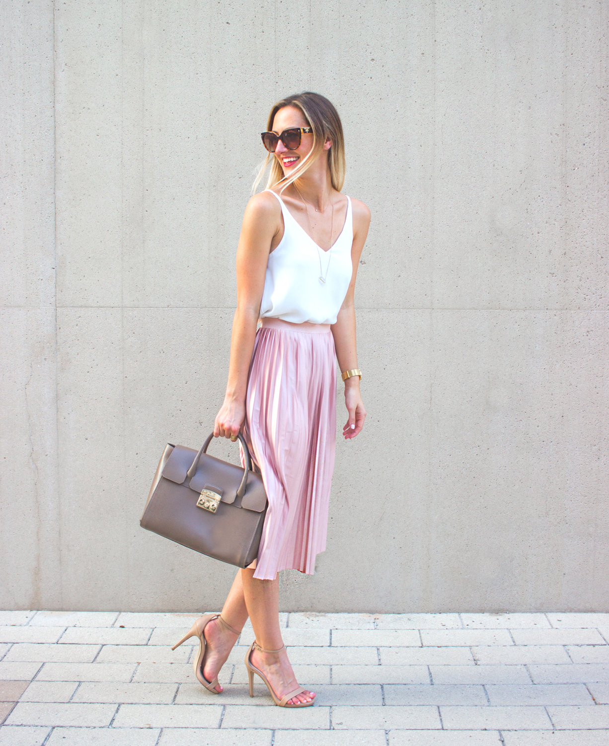 Blush Pink Pleated Midi Skirt - LivvyLand | Austin Fashion and Style ...