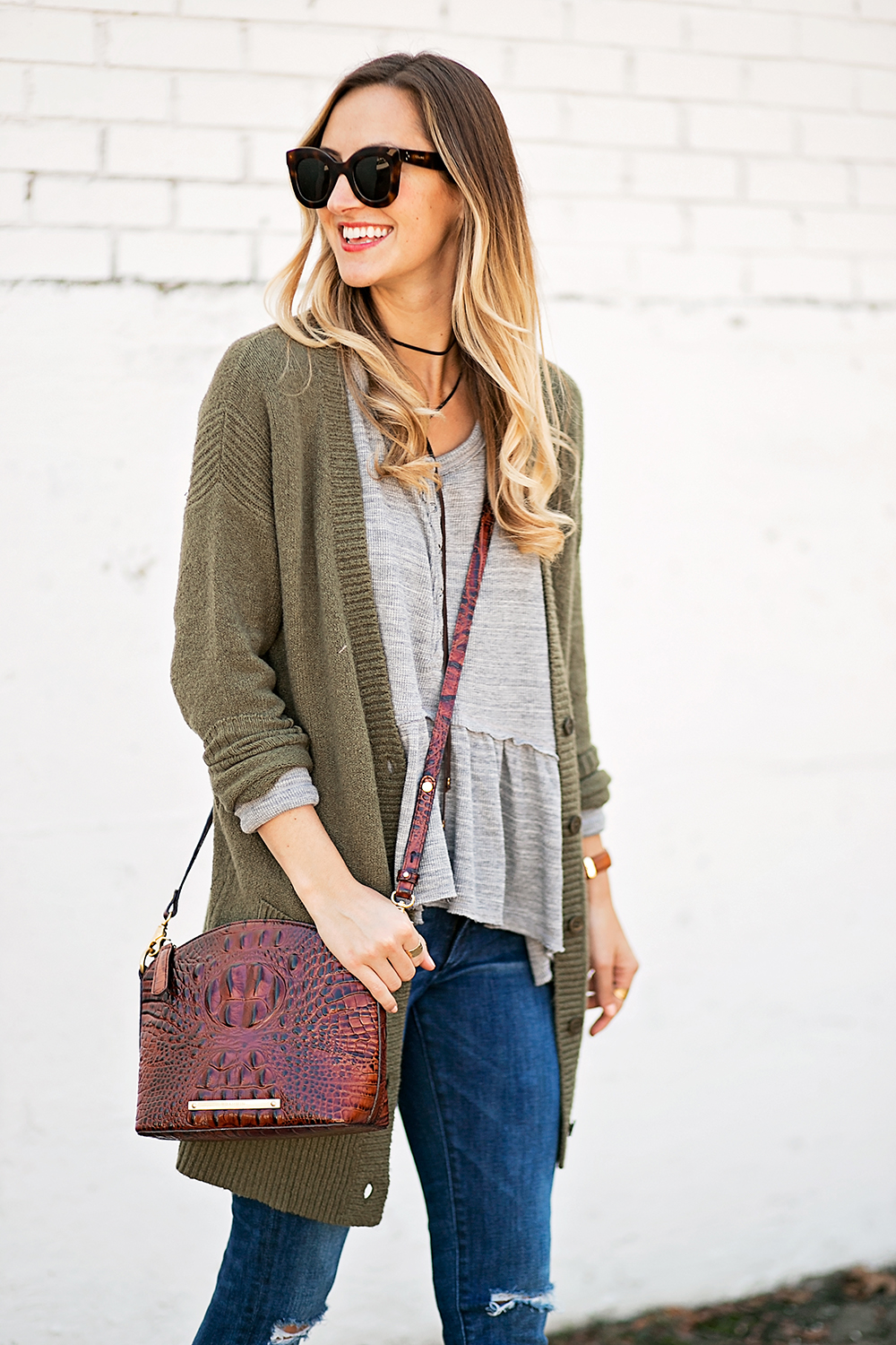 Peplum Thermal Tee, Olive Cardigan & Ankle Booties - LivvyLand