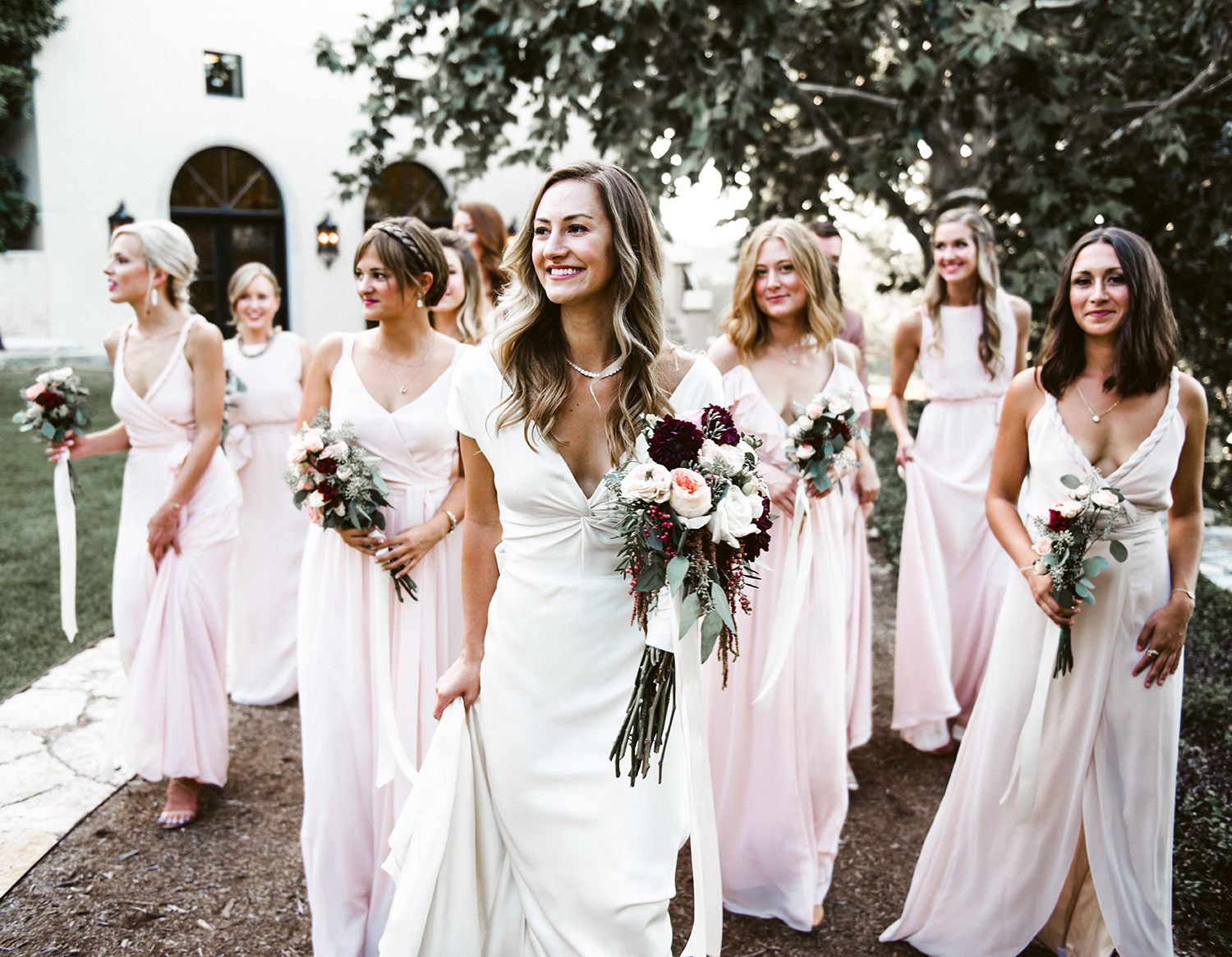 livvyland-blog-olivia-watson-wedding-villa-del-lago-austin-texas-fall-blush-burgundy-classic-romantic-joanna-august-mismatched-bridesmaid-dresses-2