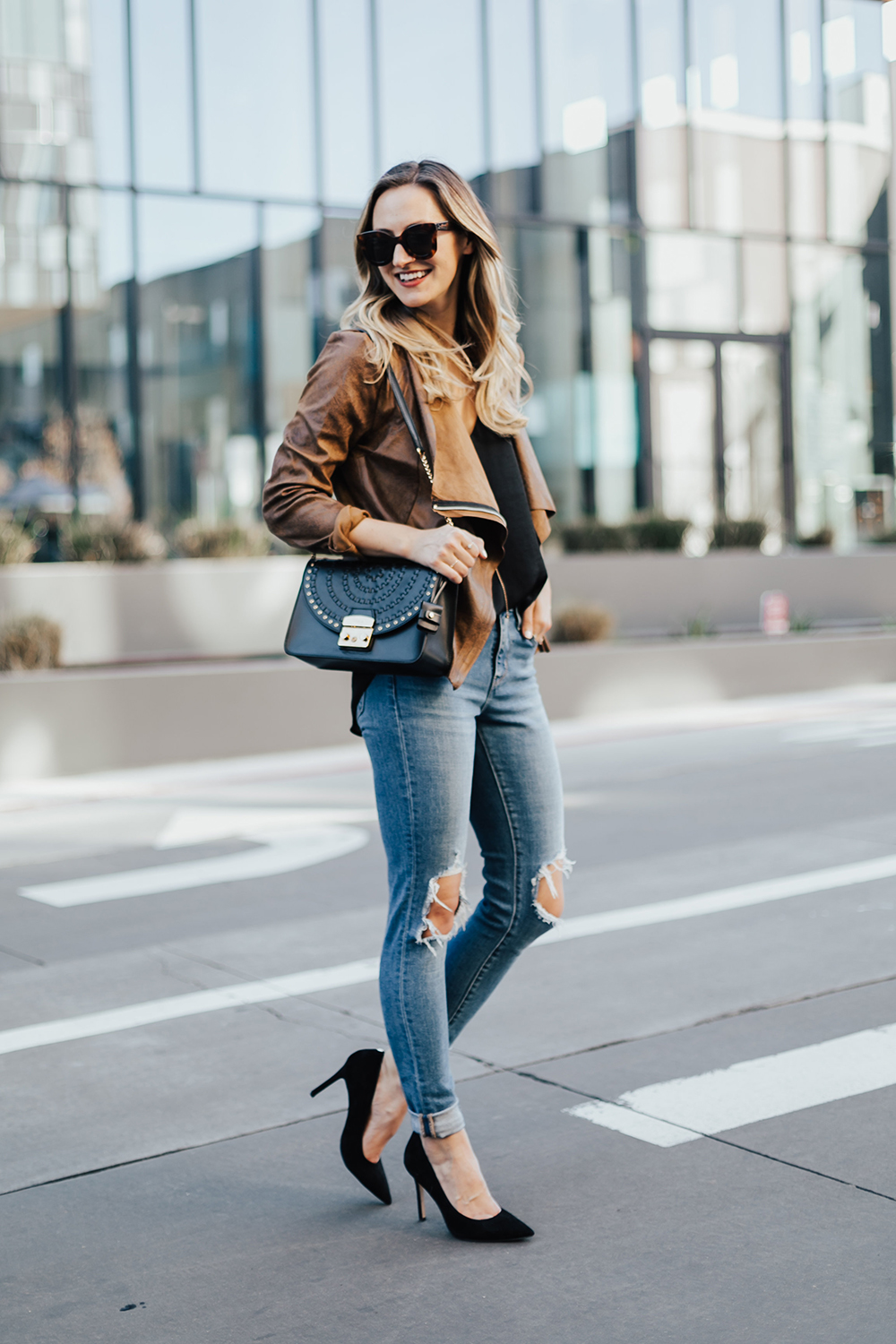 brown pumps outfit