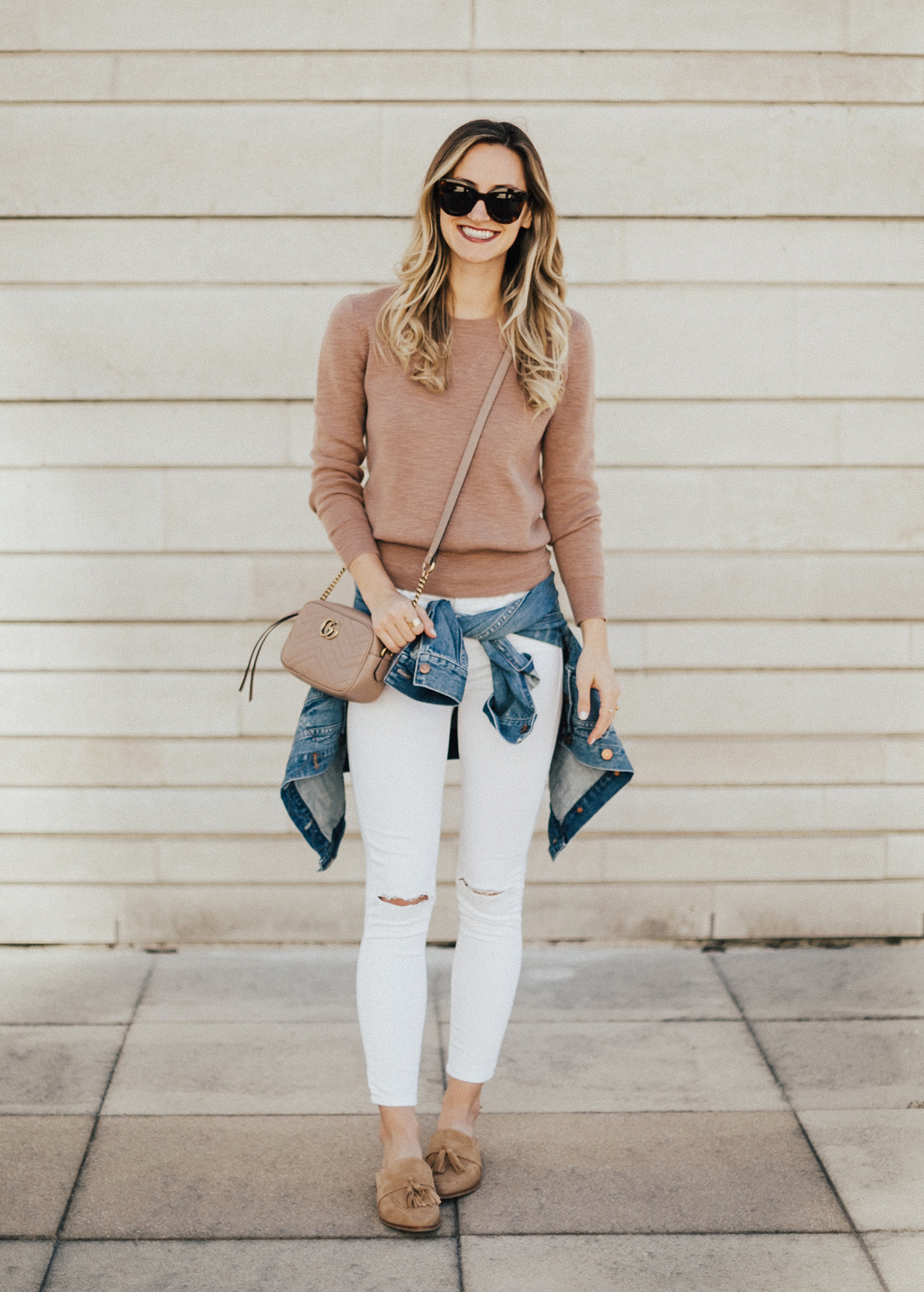 Mauve Sweater & White Denim - LivvyLand | Austin Fashion and Style Blogger