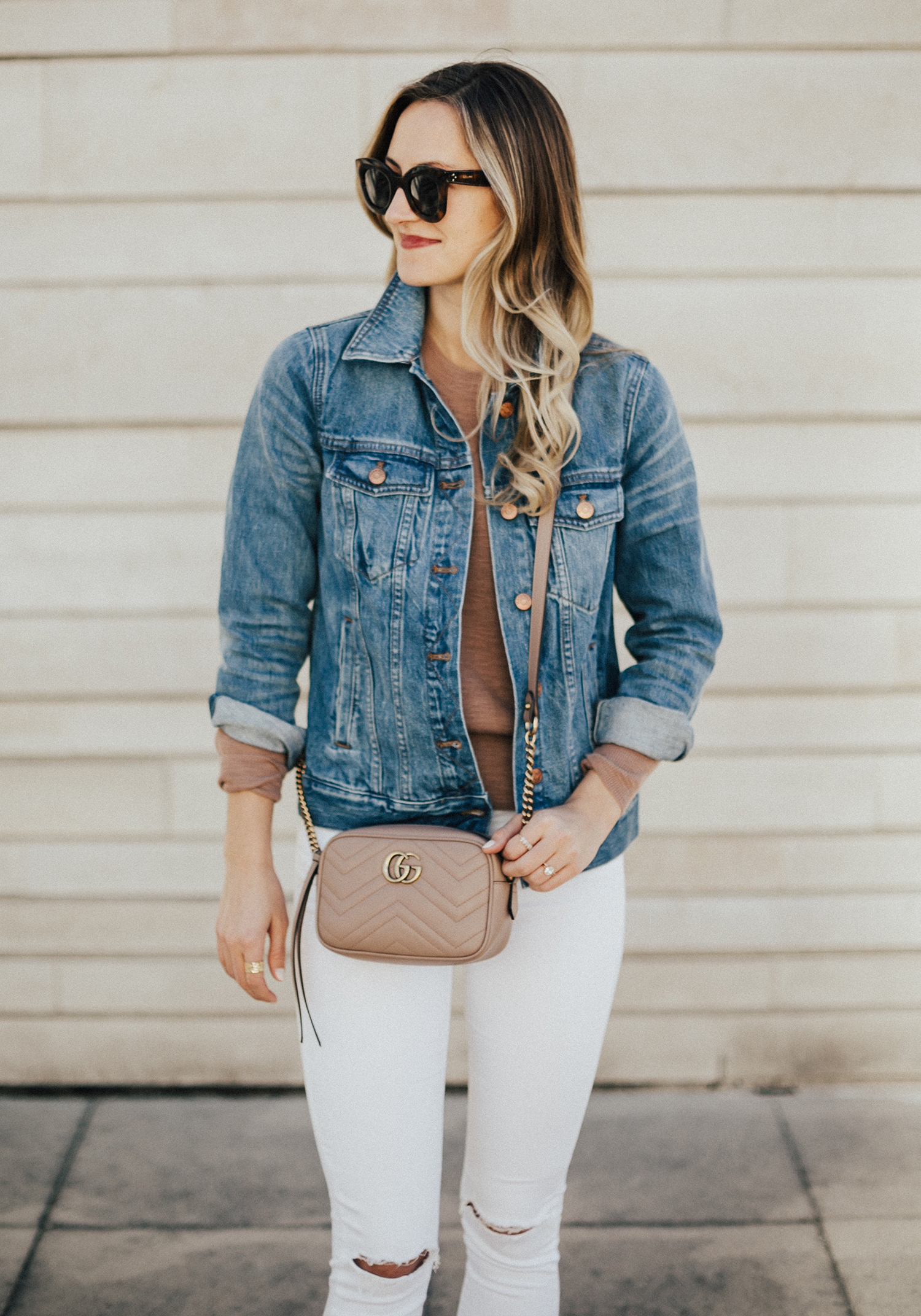 white denim skirt outfit with striped sweater louis vuitton graceful mm  YESMISSY - YesMissy