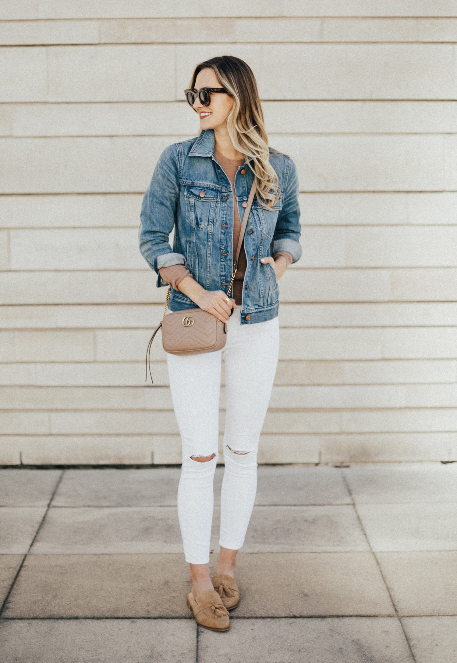 white denim skirt outfit with striped sweater louis vuitton graceful mm  YESMISSY - YesMissy