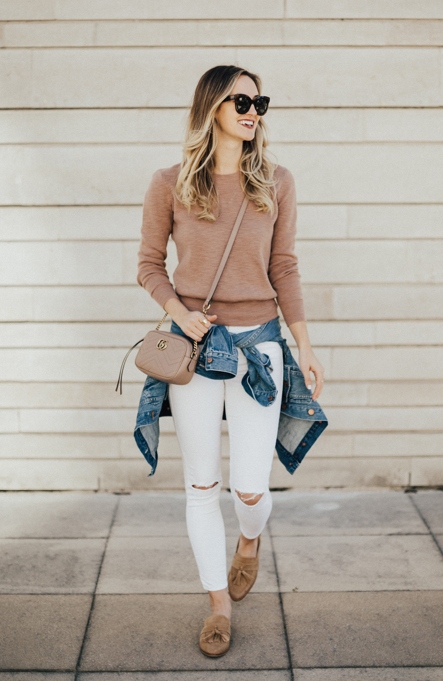 white denim skirt outfit with striped sweater louis vuitton graceful mm  YESMISSY - YesMissy