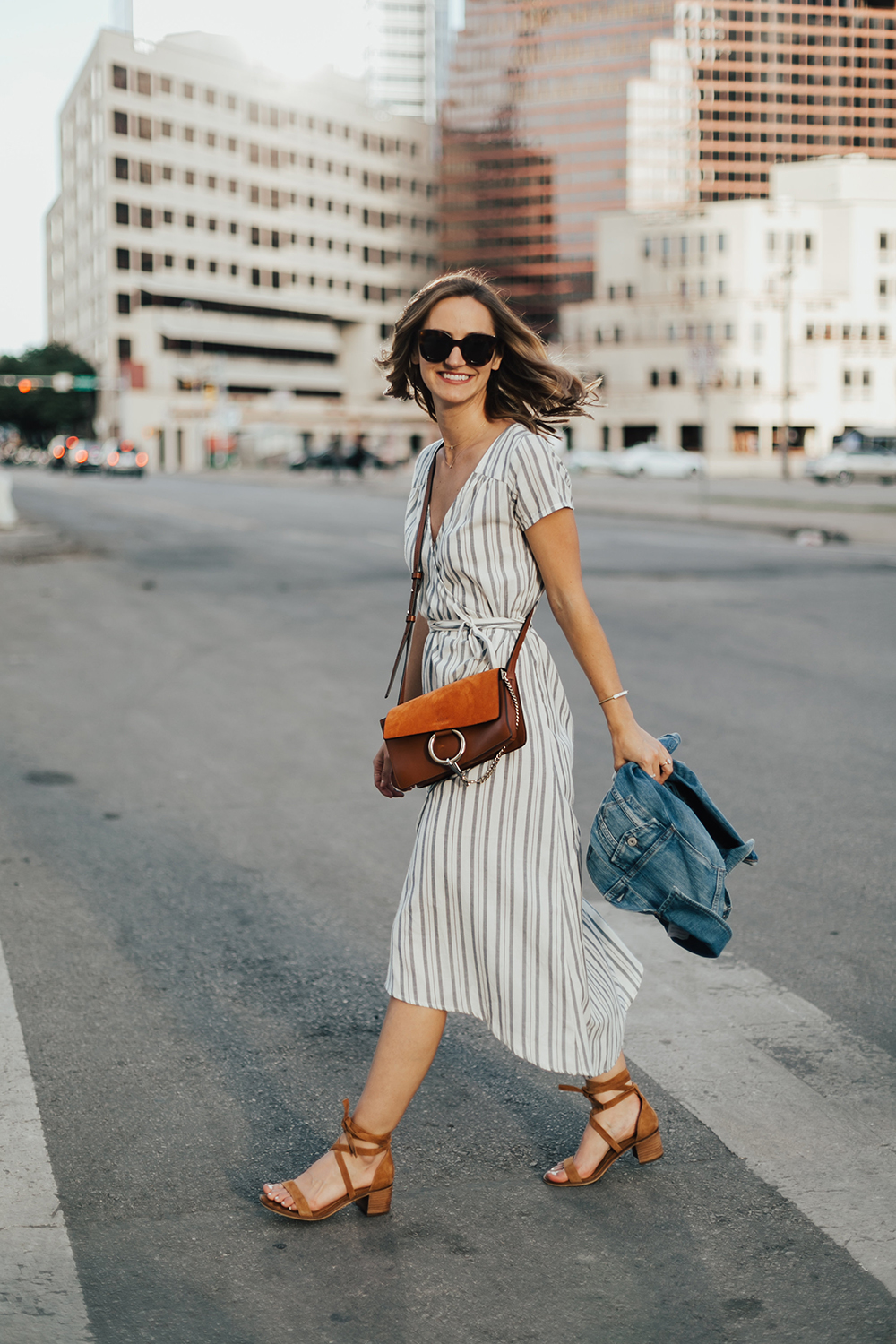 Striped Midi Wrap-Dress - LivvyLand | Austin Fashion and Style Blogger