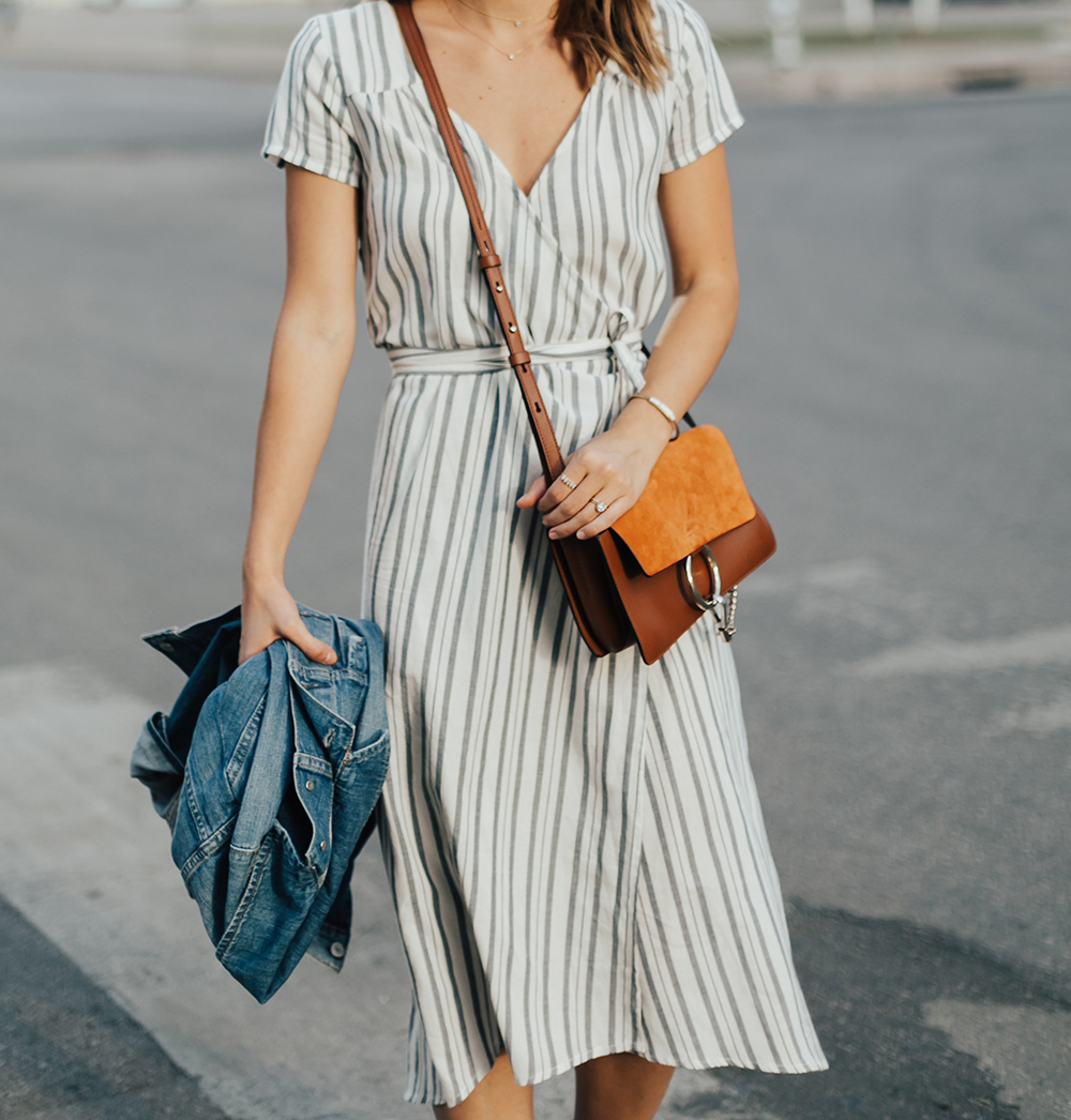 Ada Stripe Faux Wrap Midi Dress In Hana Stripe - Dresses